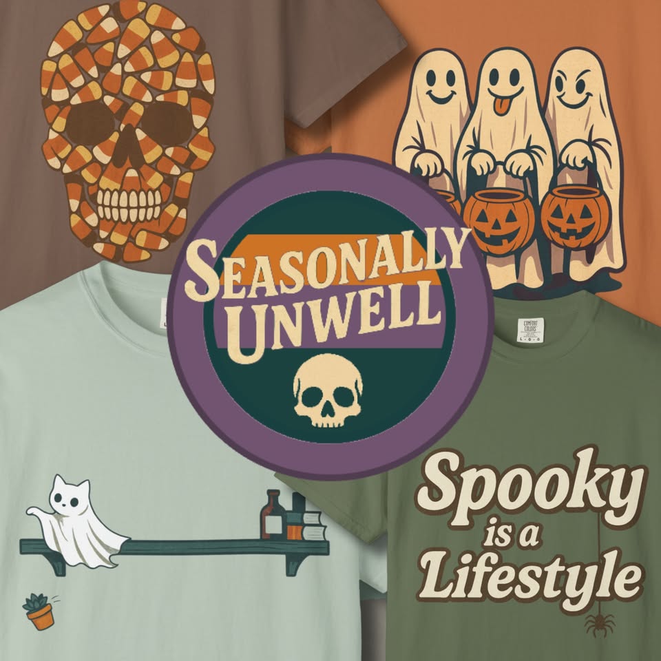 SeasonallyUnwell Facebook ad: Vintage spooky tees for your haunted closet.