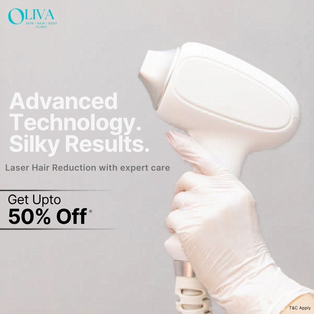 Oliva Clinic Ludhiana Facebook ad: 50% Off Laser Hair Reduction.