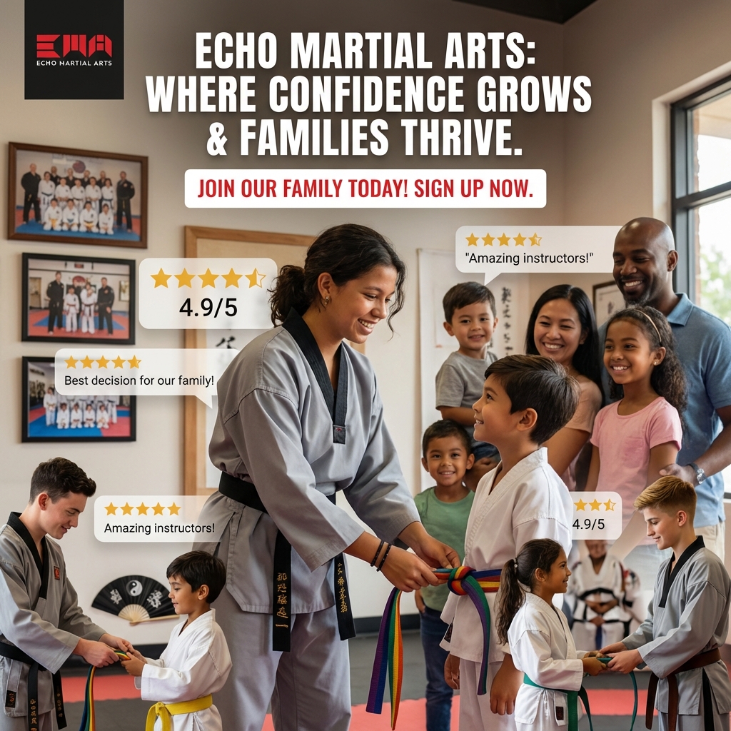 Echo Martial Arts Facebook ad: 7-Day Free Trial Martial Arts + Free T-shirt