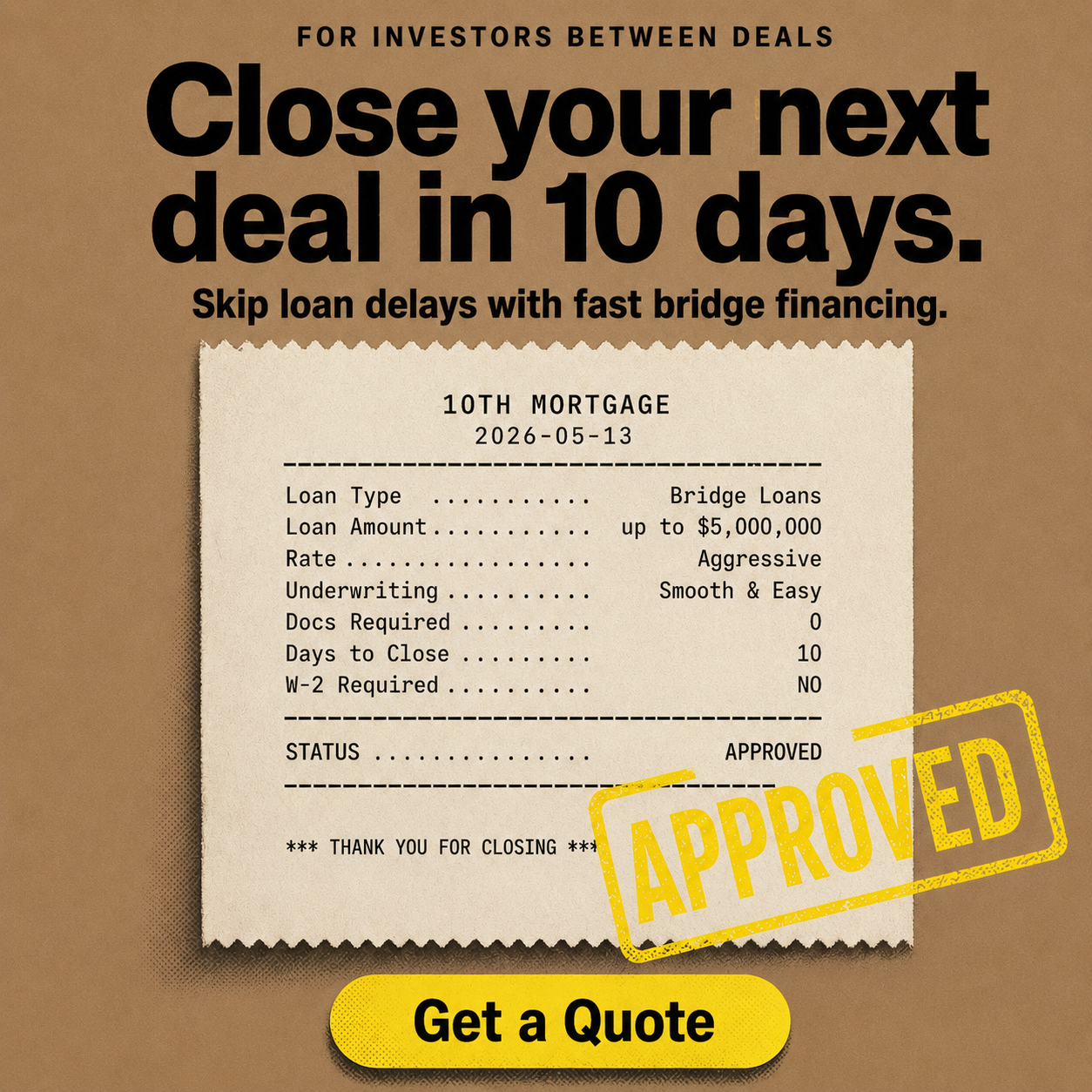InvesQuity Capital Facebook ad: Bridge Loans Fast