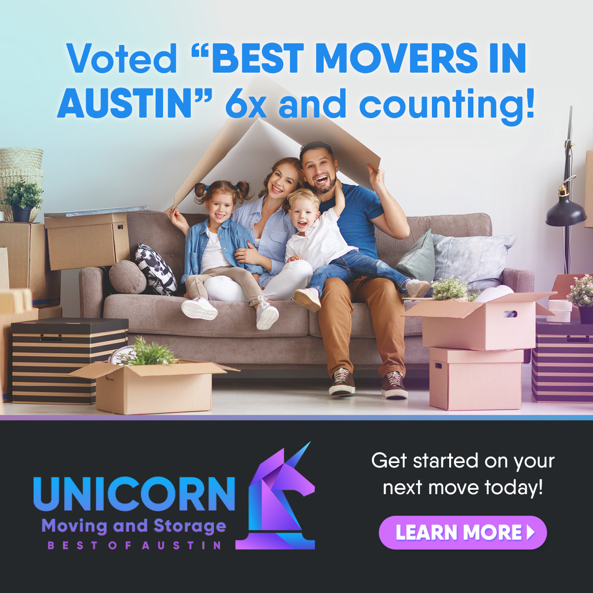 Unicorn Moving & Storage Facebook ad: Get Your FREE Austin Moving Quote Today!