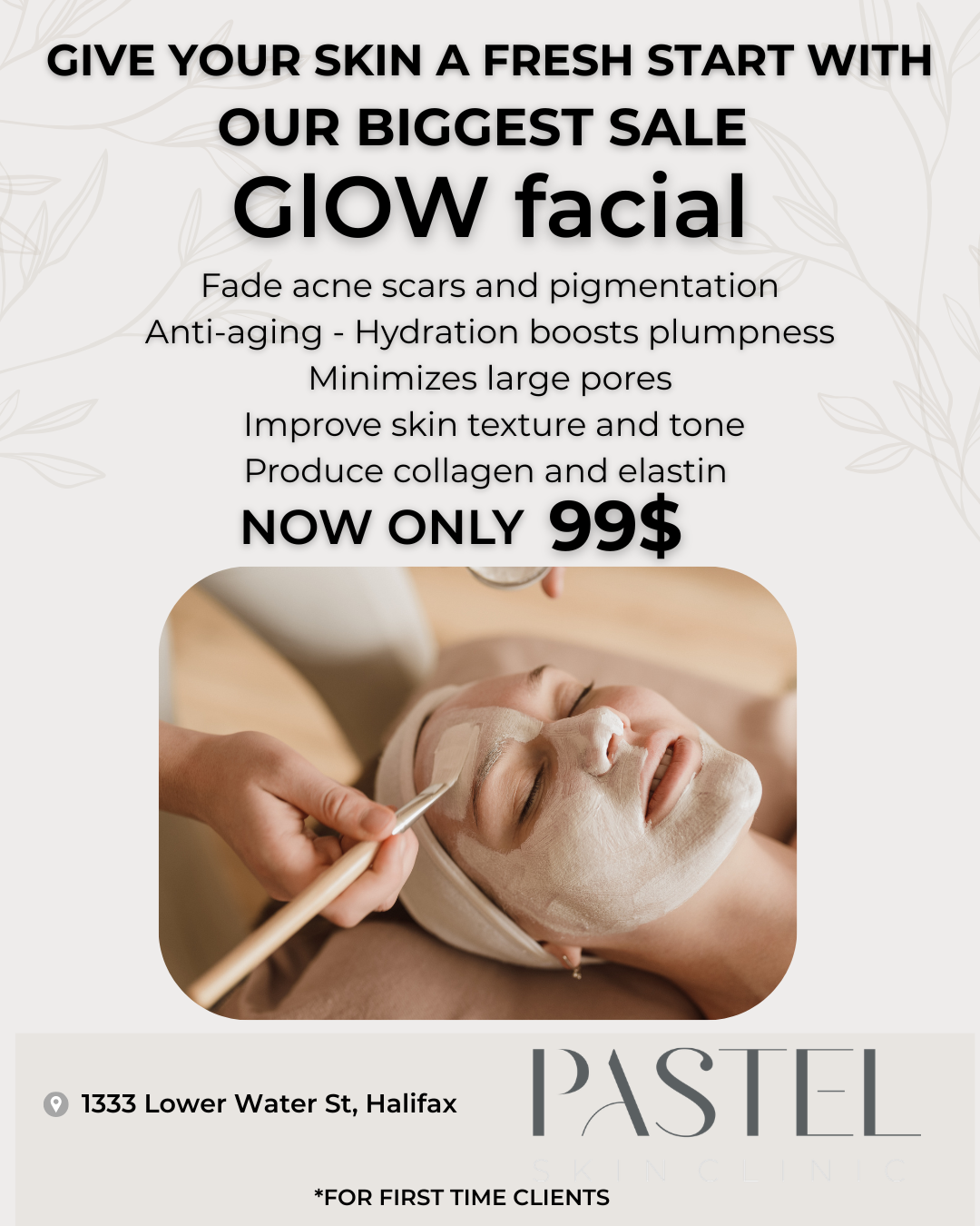 Pastel skin clinic Facebook ad: HALIFAX get ready to glow!