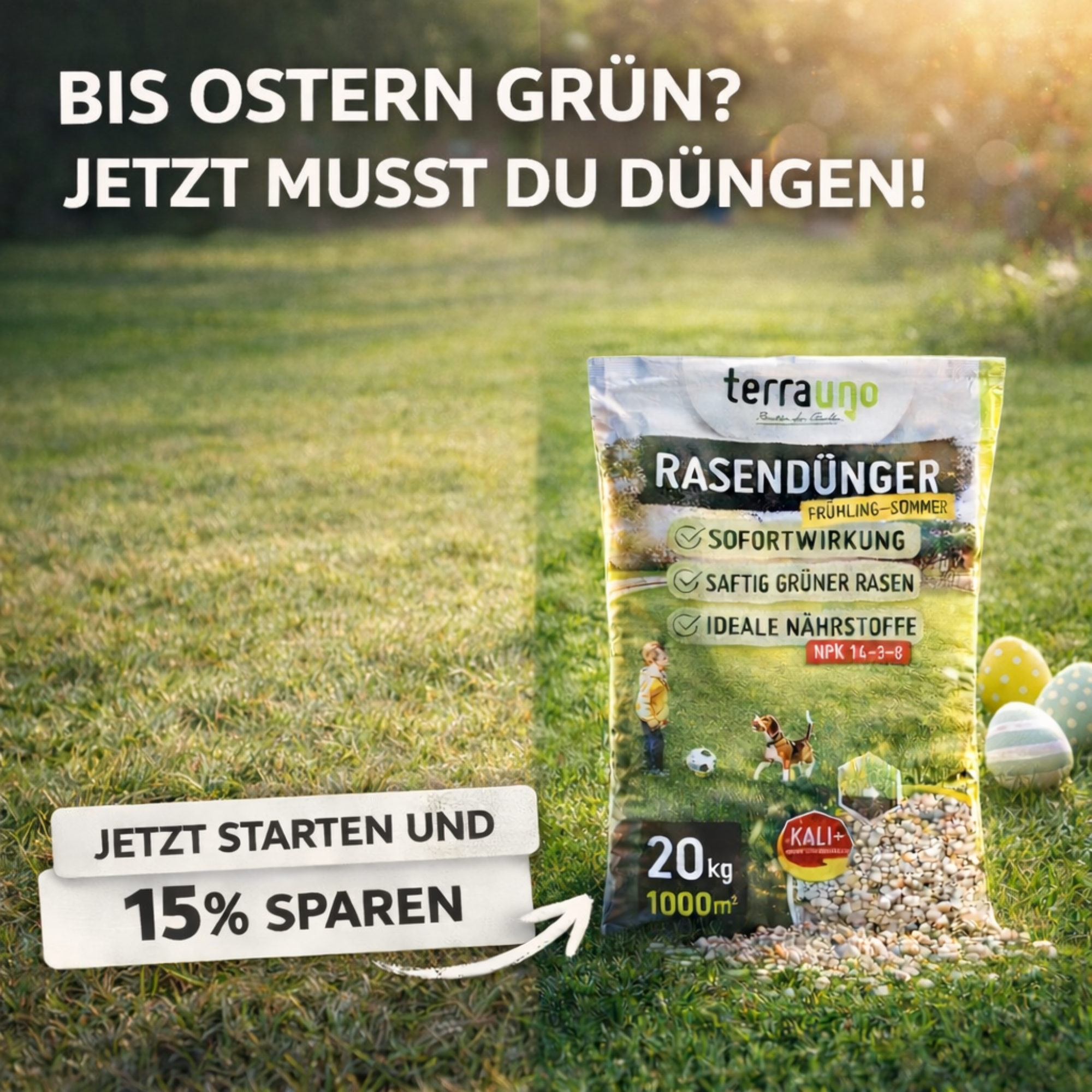 TerraUno Facebook ad: Jetzt Düngen! Dein Traumrasen 2026 wartet auf dich!