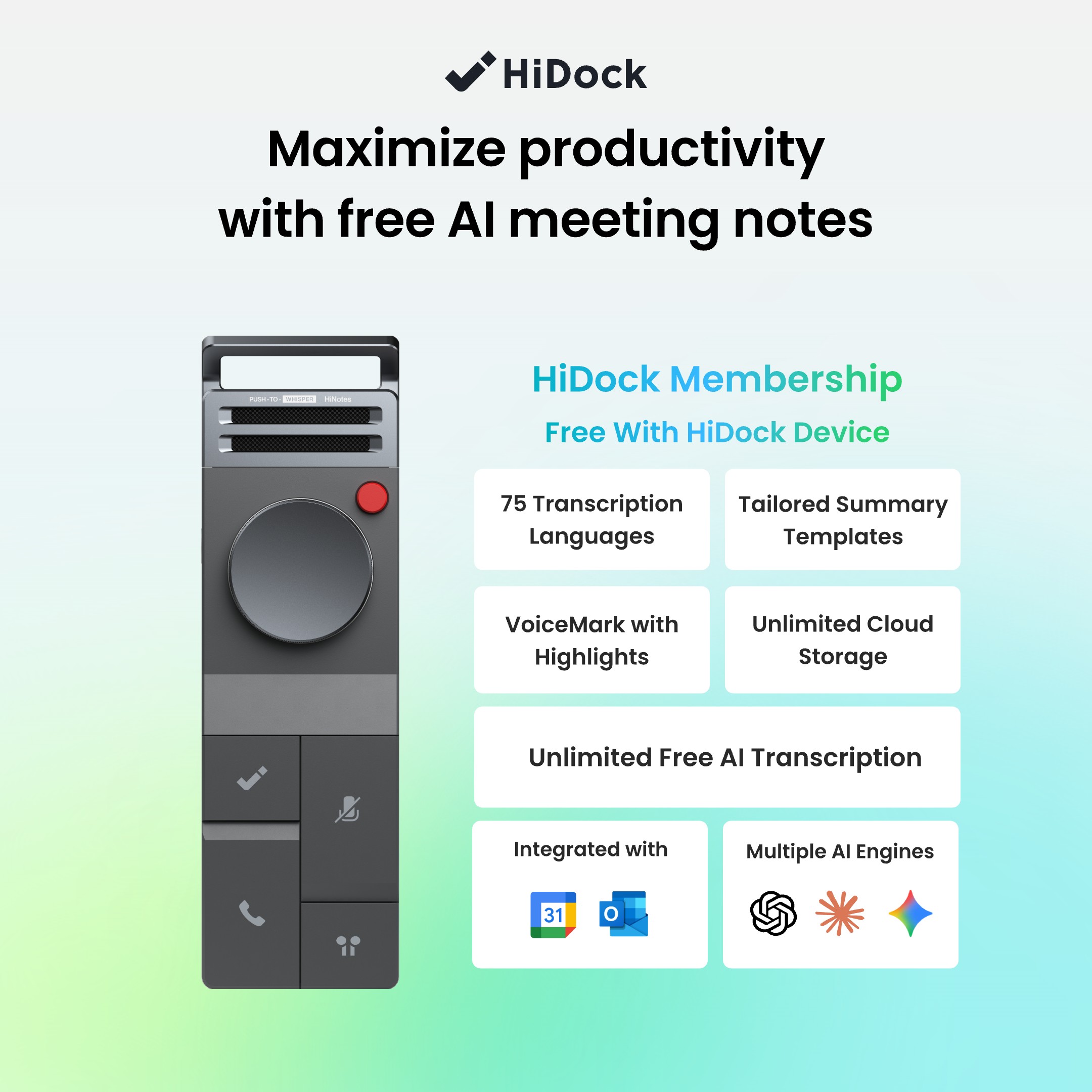 HiDock Facebook ad: Buy One, Get AI Note-Taking Free for Life