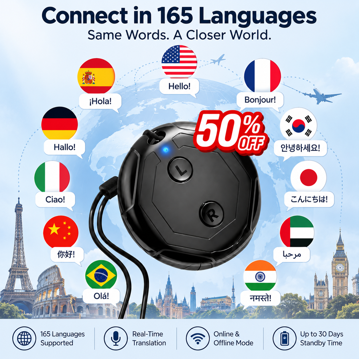Lunovan Facebook ad: LAST DAY 50% OFF K18 AI Smart Translator 2026- Break…