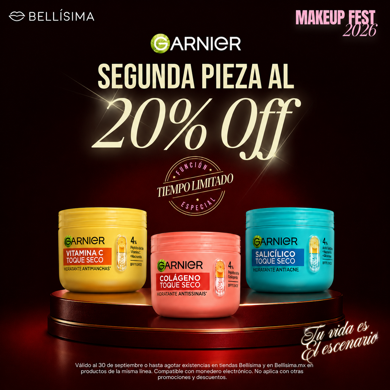 Bellisima Facebook ad: 20% OFF en tu segunda pieza Garnier