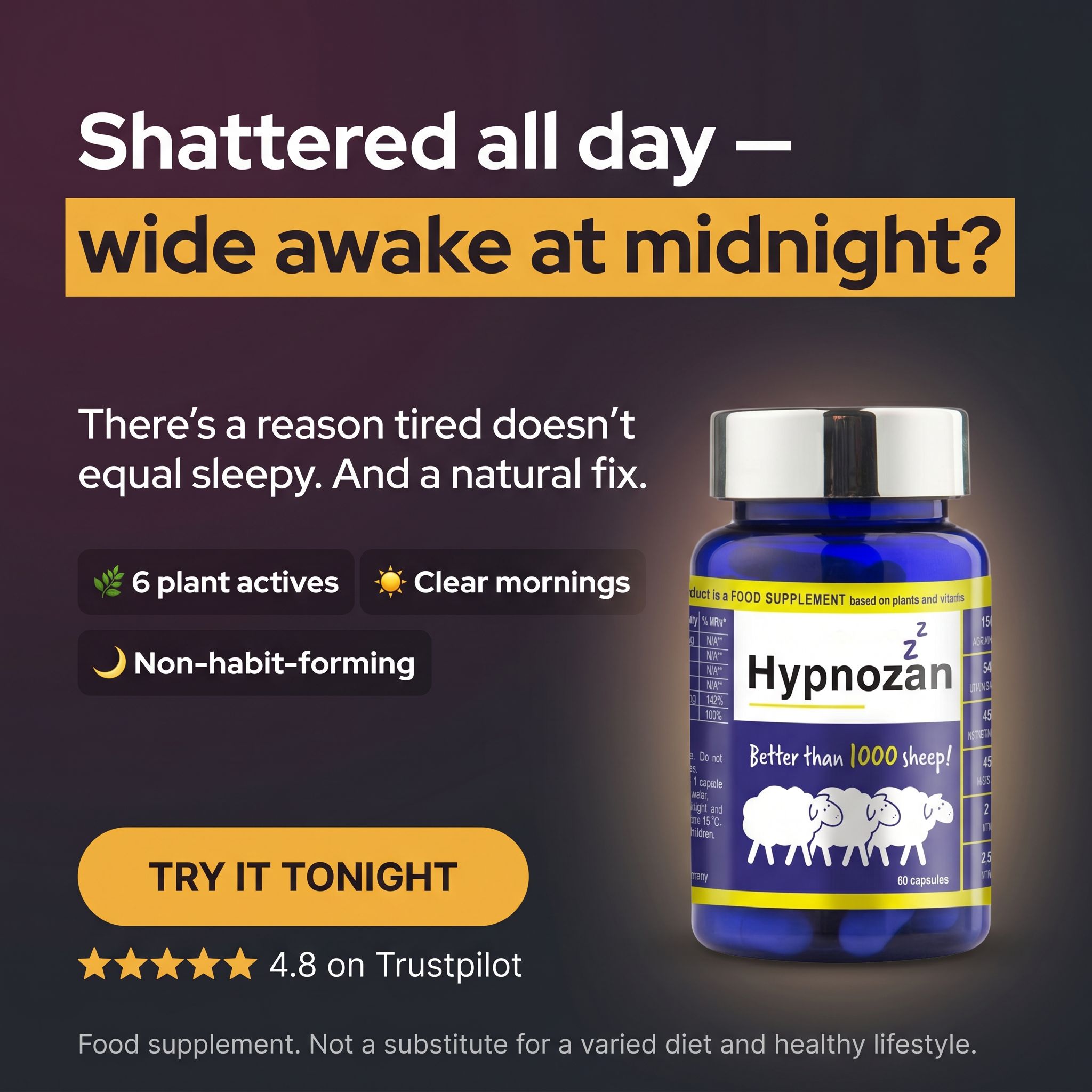 Hypnozan Facebook ad: Wind Down. Sleep Better.