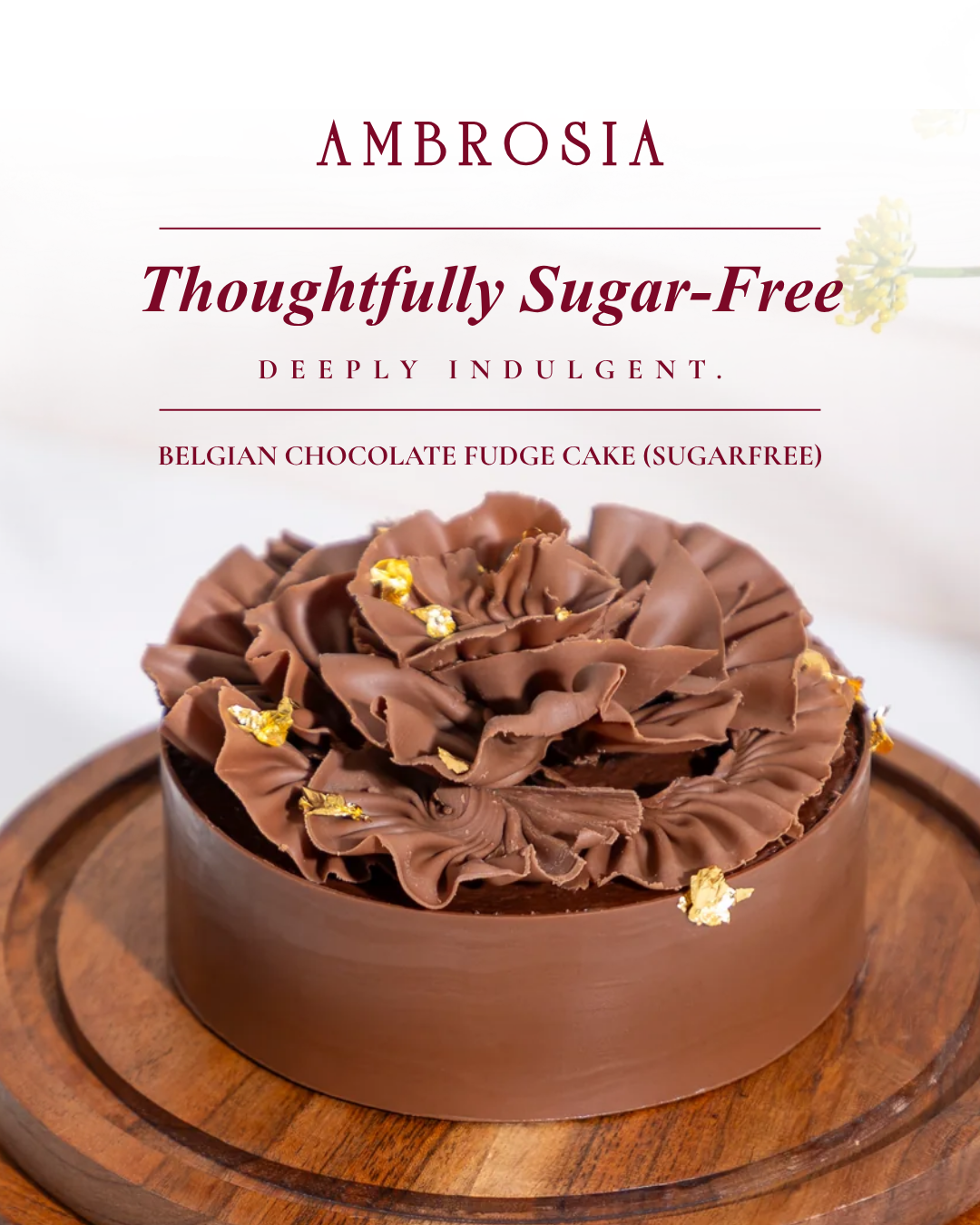Ambrosia Facebook ad: Belgian Fudge Cake, Same-Day Delivery