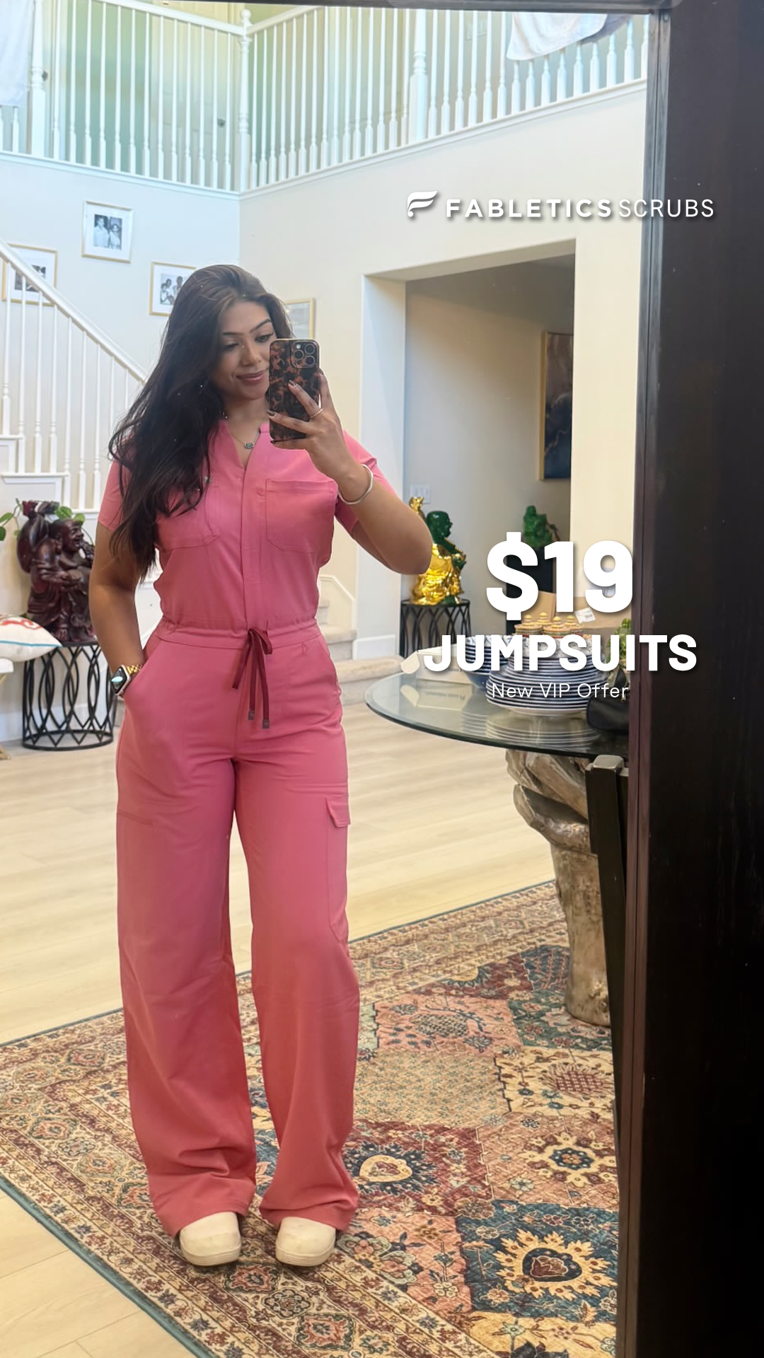 Fabletics Scrubs Facebook ad: Our bestselling scrub jumpsuit just restocked in a…
