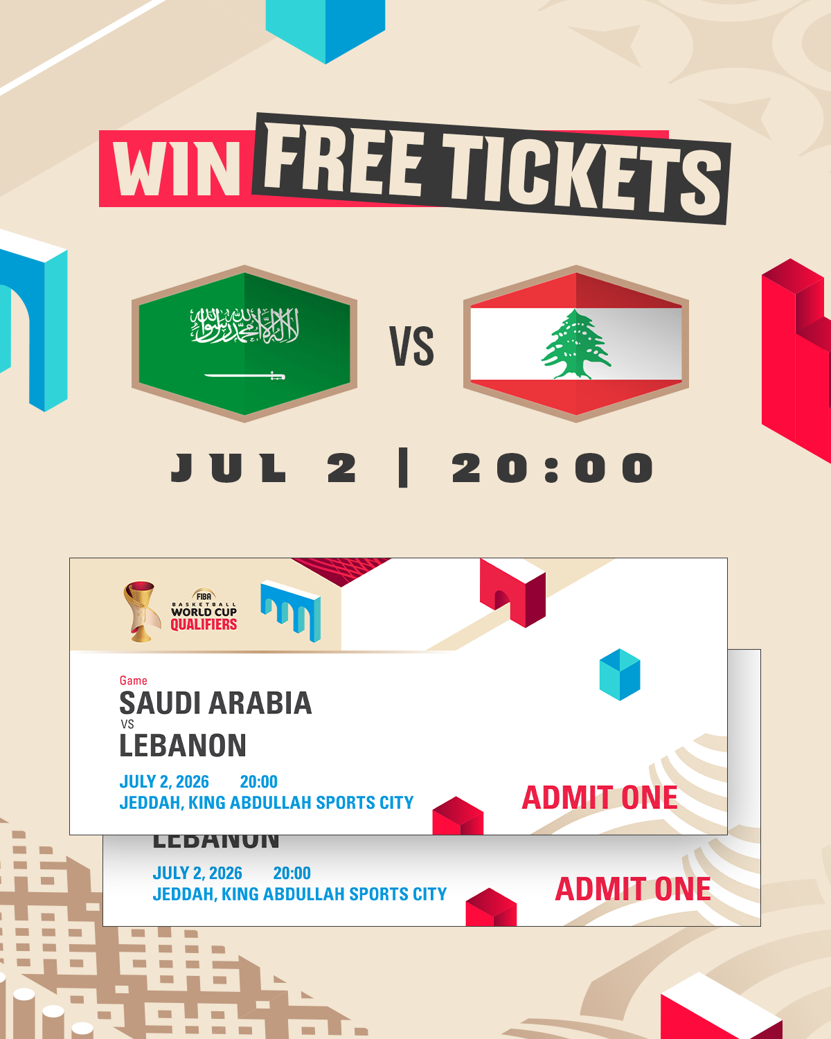 FIBA Basketball World Cup Facebook ad: THIS IS YOUR CHANCE TO WIN FREE TICKETS FOR SAUDI ARABIA…