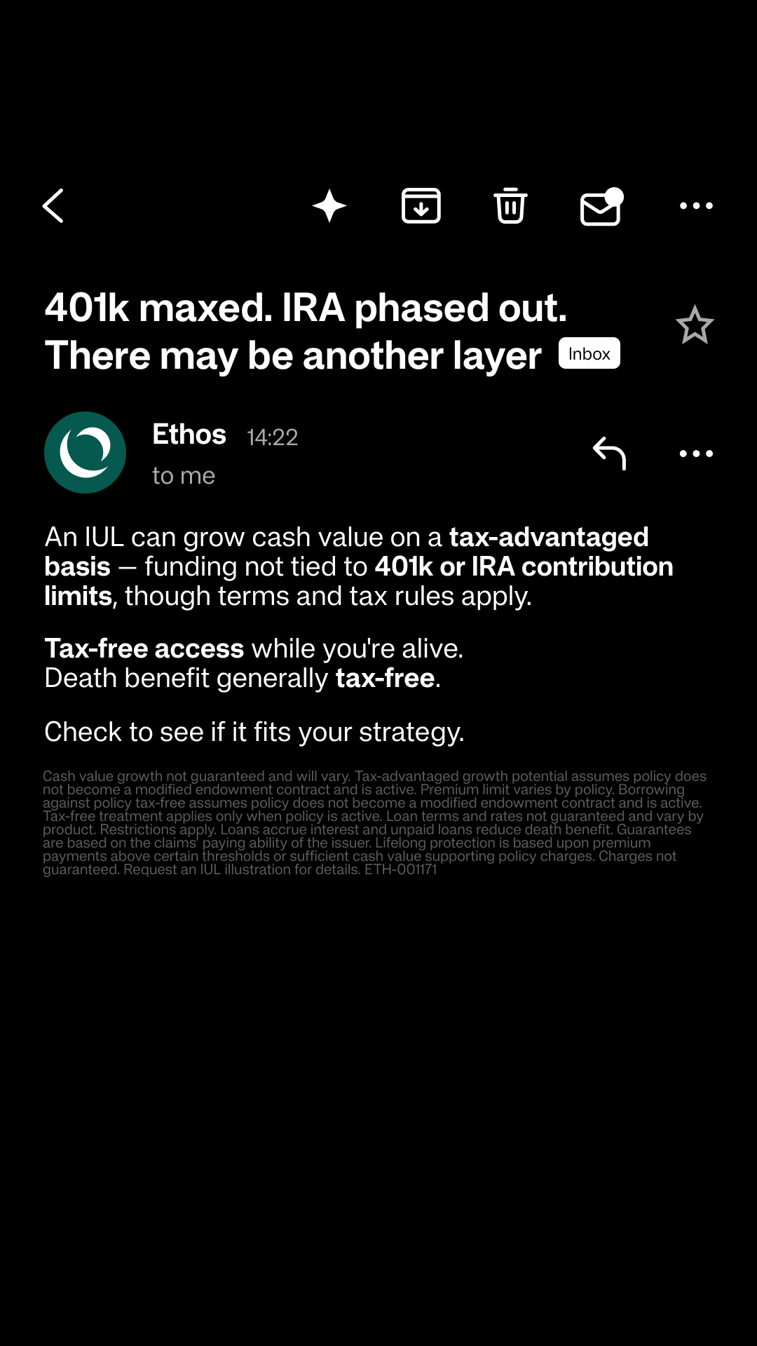 Ethos Facebook ad