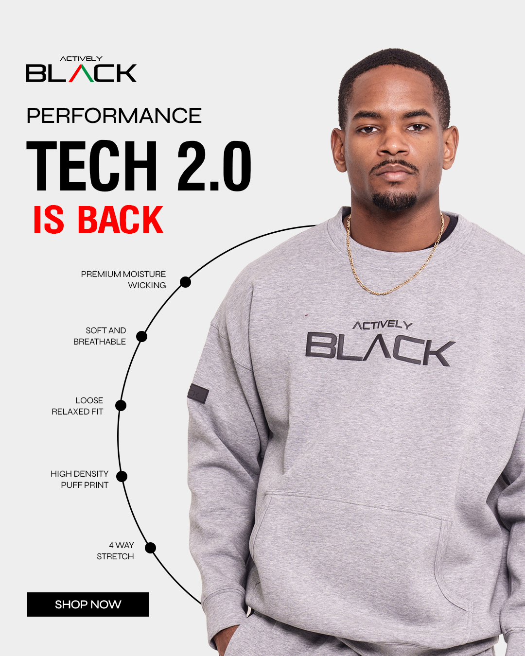 Actively BLACK Facebook ad: Performance Tech 2.0 Is Back!