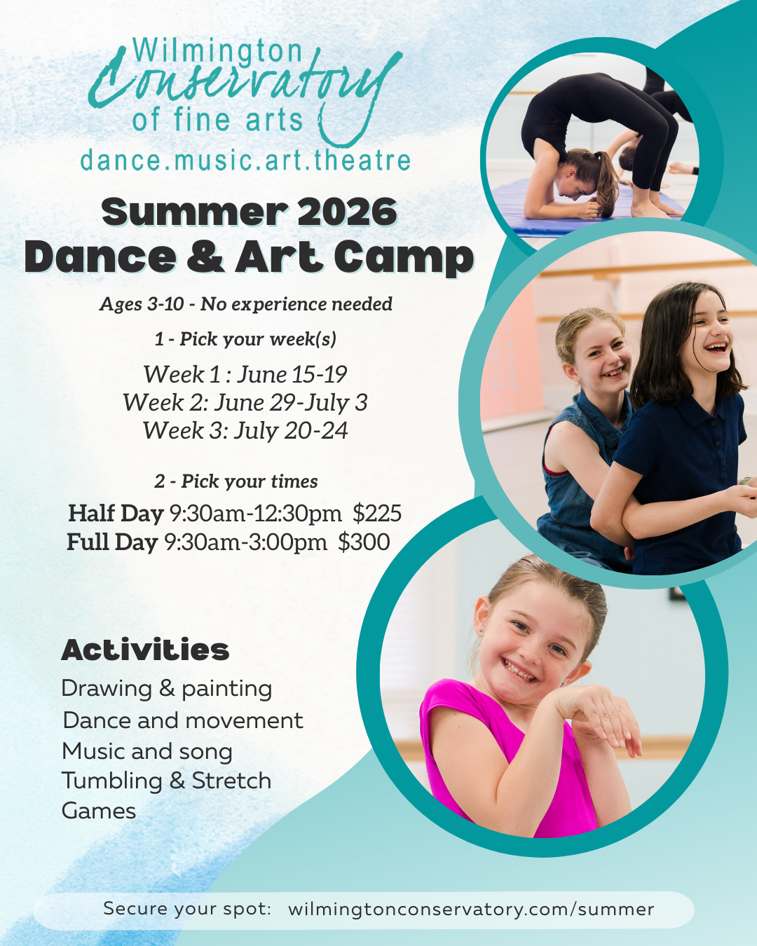Wilmington Conservatory of Fine Arts Facebook ad: Summer FUN for kids of all ages!