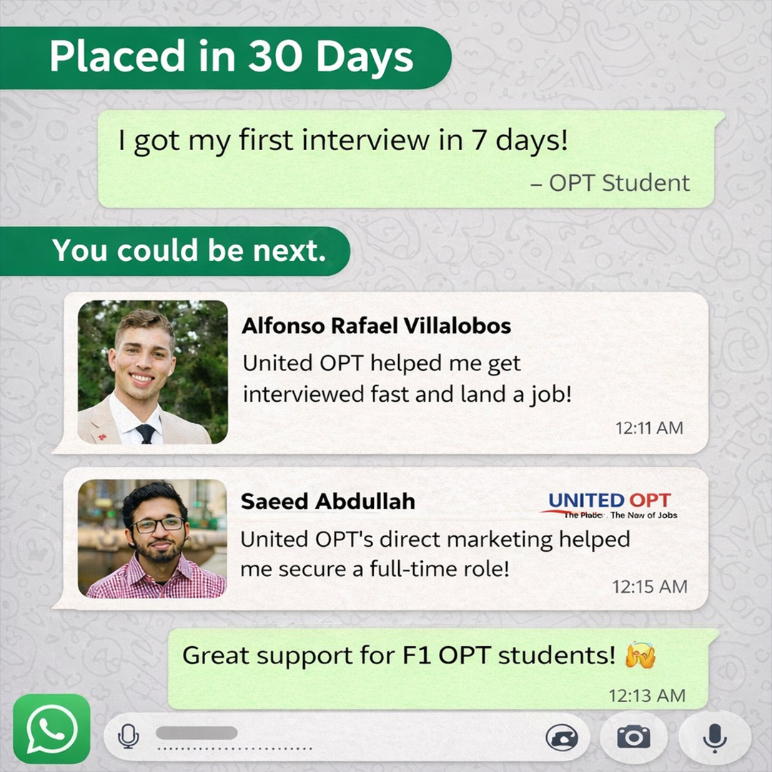 United OPT Facebook ad: Placed in 30 Days, You Could Be Next