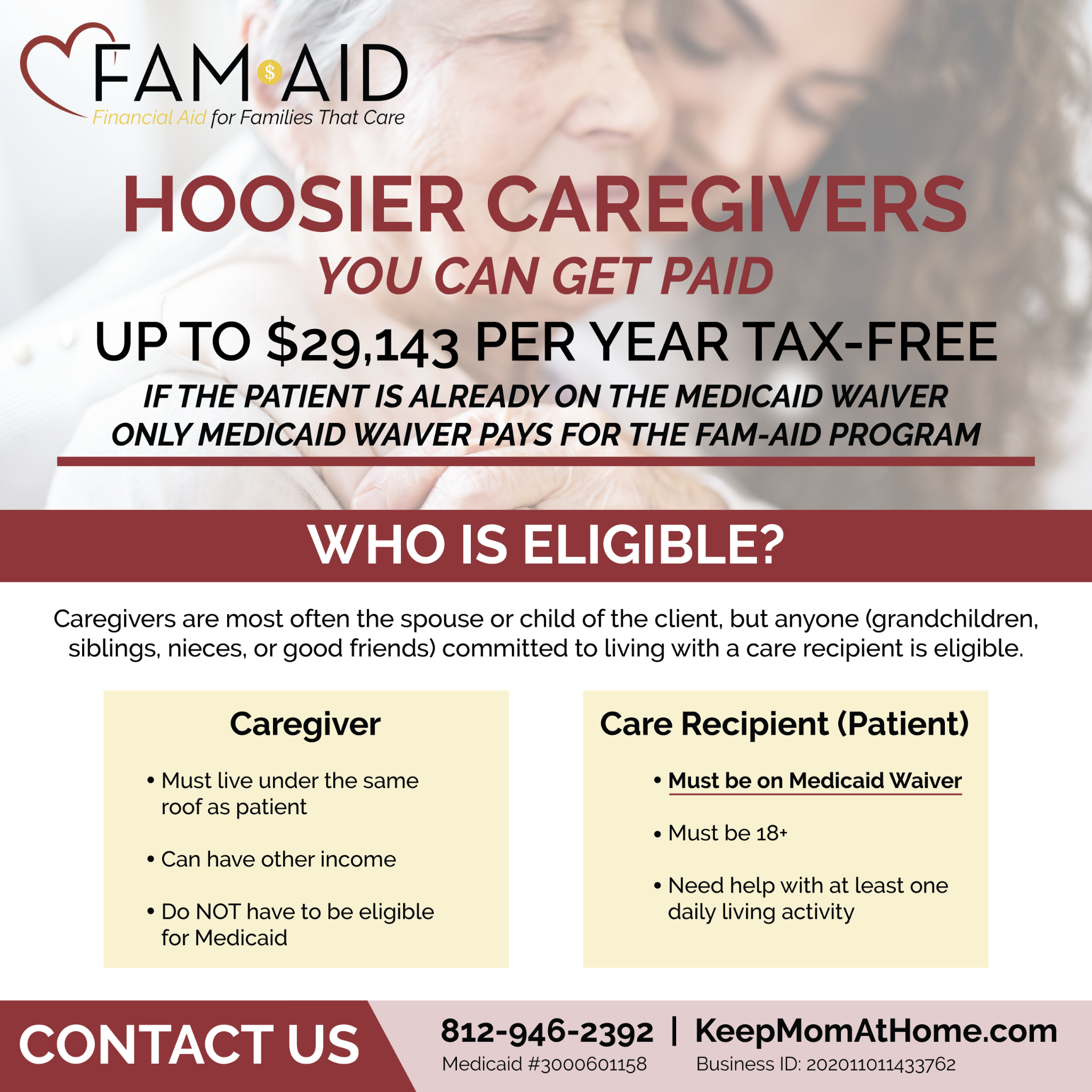 FAM-AID Facebook ad: Hoosier Caregivers can get Paid