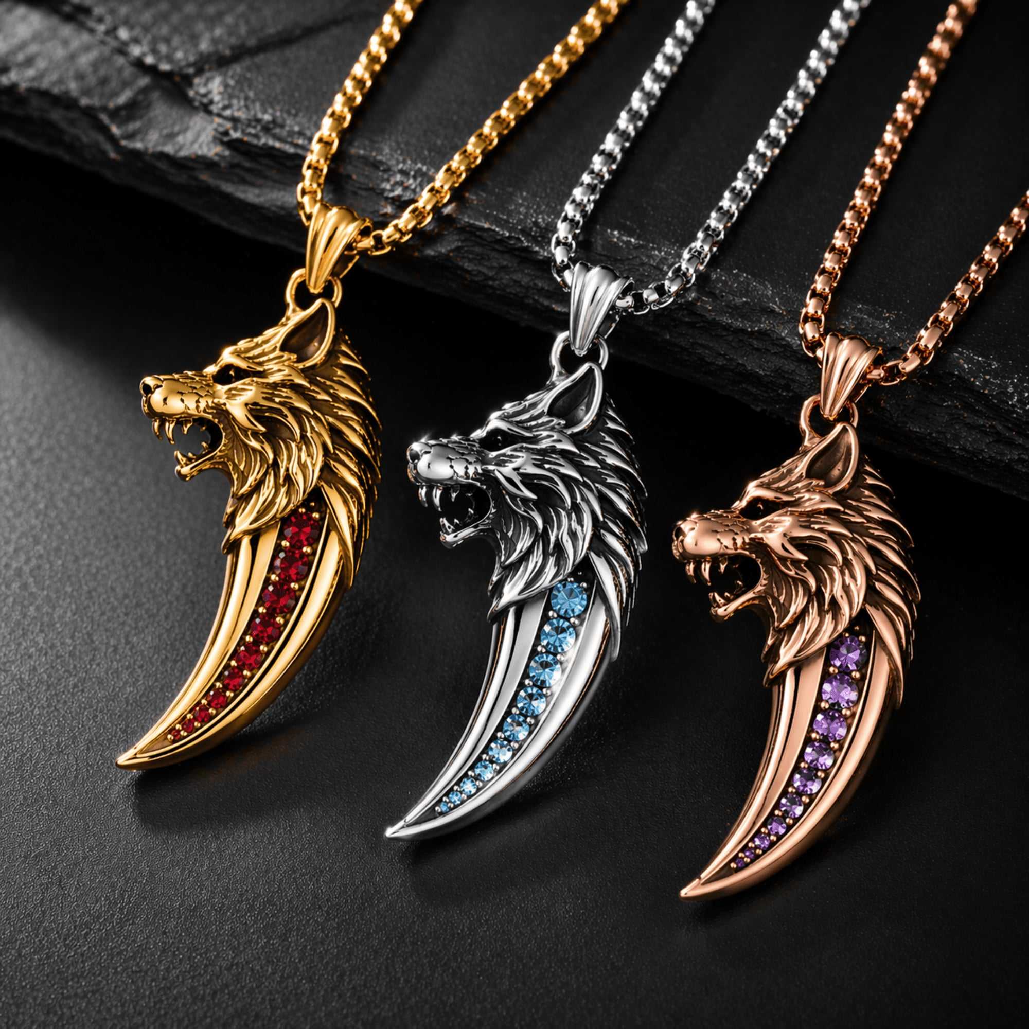 Sheown Facebook ad: Personalized Wolf Fang Men's Necklace with Birthstone and…