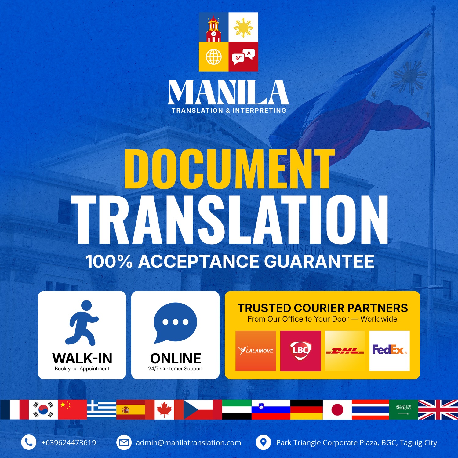 Manila Translations Facebook ad: Need fast, reliable, and accepted document translation…