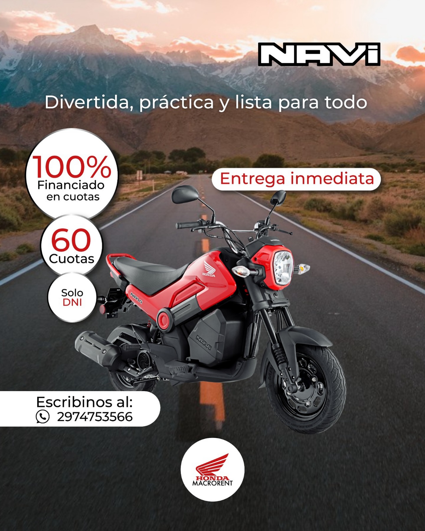 Macro Rent es Honda en Patagonia Facebook ad: ¡Que nada te frene!