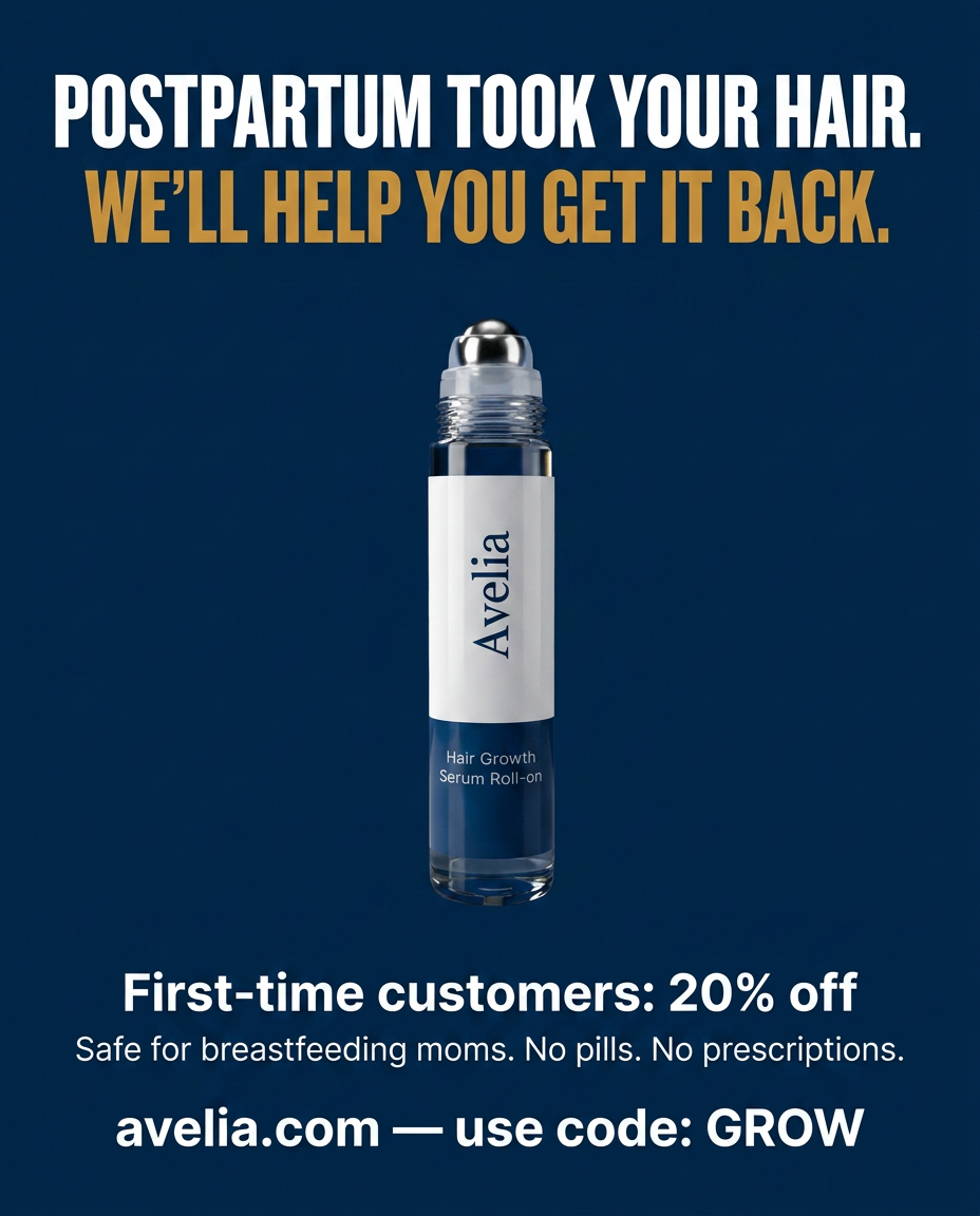 Avelia Care Facebook ad: Postpartum hair loss is temporary, if you act fast enough
