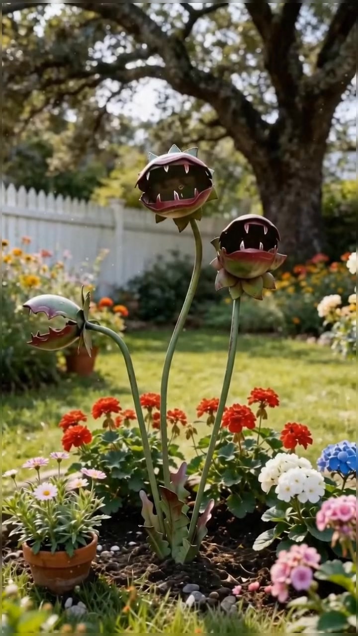 LivonNest Facebook ad: Garden Vibe Hack, Venus Flytrap Stakes For A Whimsical Yard