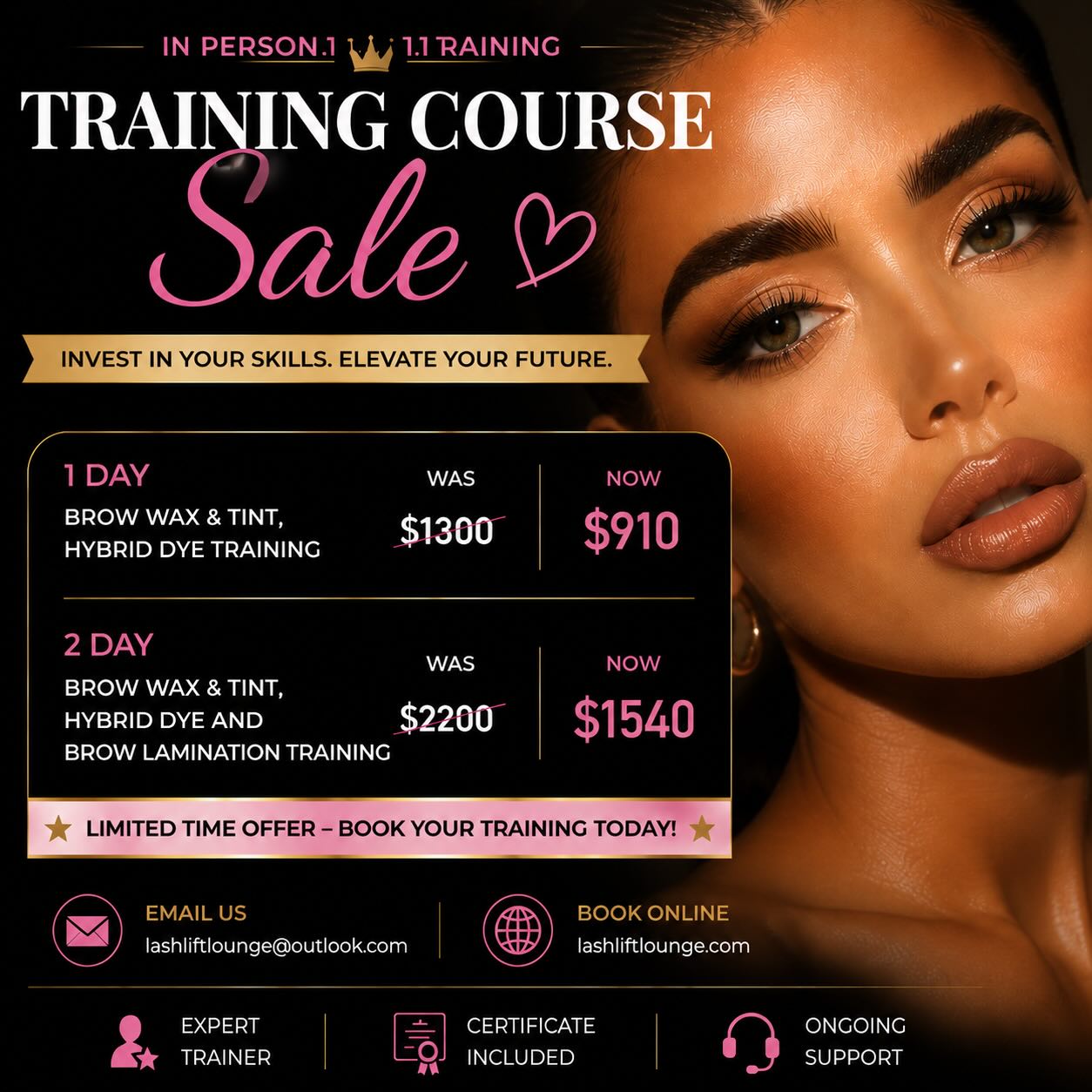Lashlift Lounge Facebook ad: 1:1 Lash Lift & Brow Training Sydney | Lashlift Lounge
