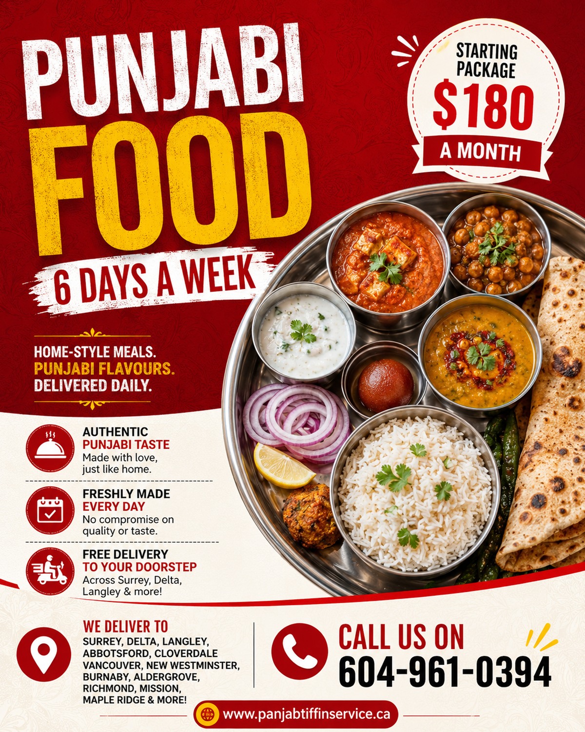 Panjab Tiffin Service Facebook ad: Message for Order Now/Menu Details