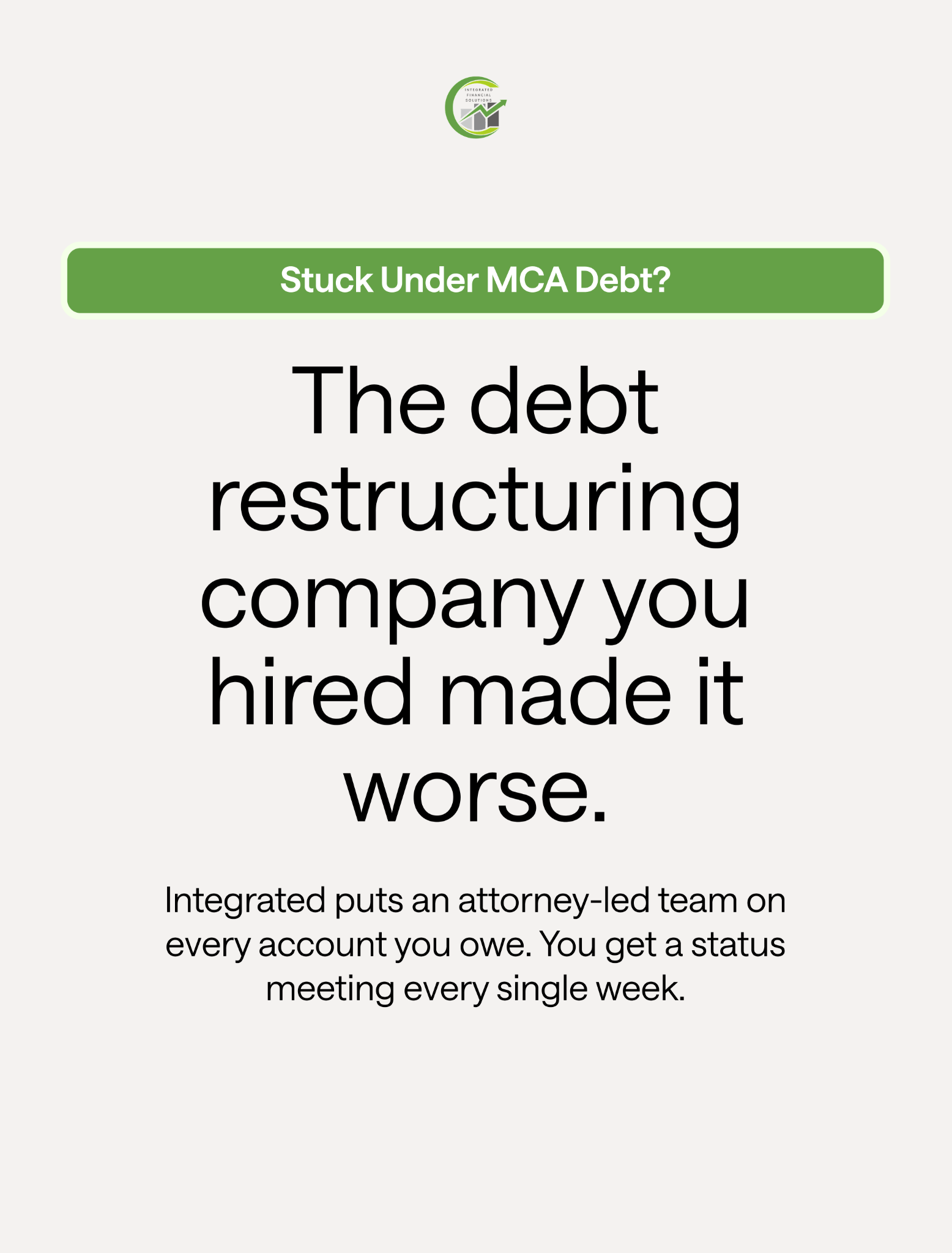 Integrated Financial Solutions Facebook ad: Creditors Off Your Back in 30 Days