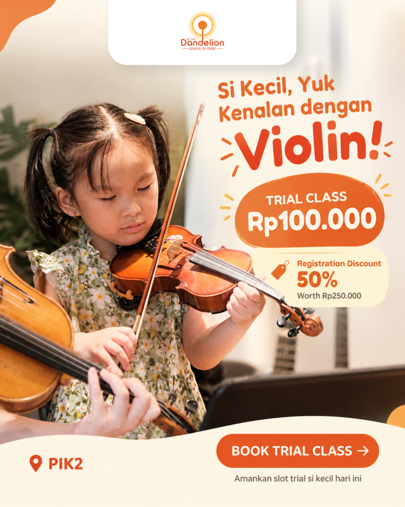 Dandelion School of Music Indonesia Facebook ad: Start Vocal Lessons & Save IDR250K