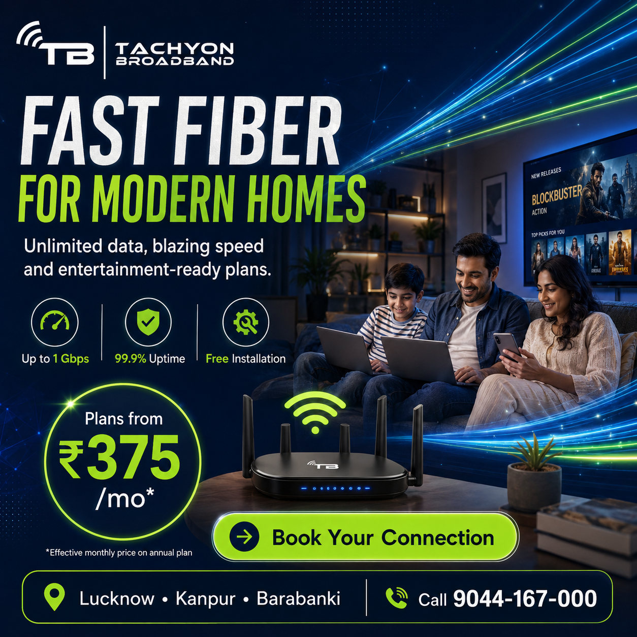 Tachyon Broadband Facebook ad: Surf, Stream, Binge at Unmatched Speeds!