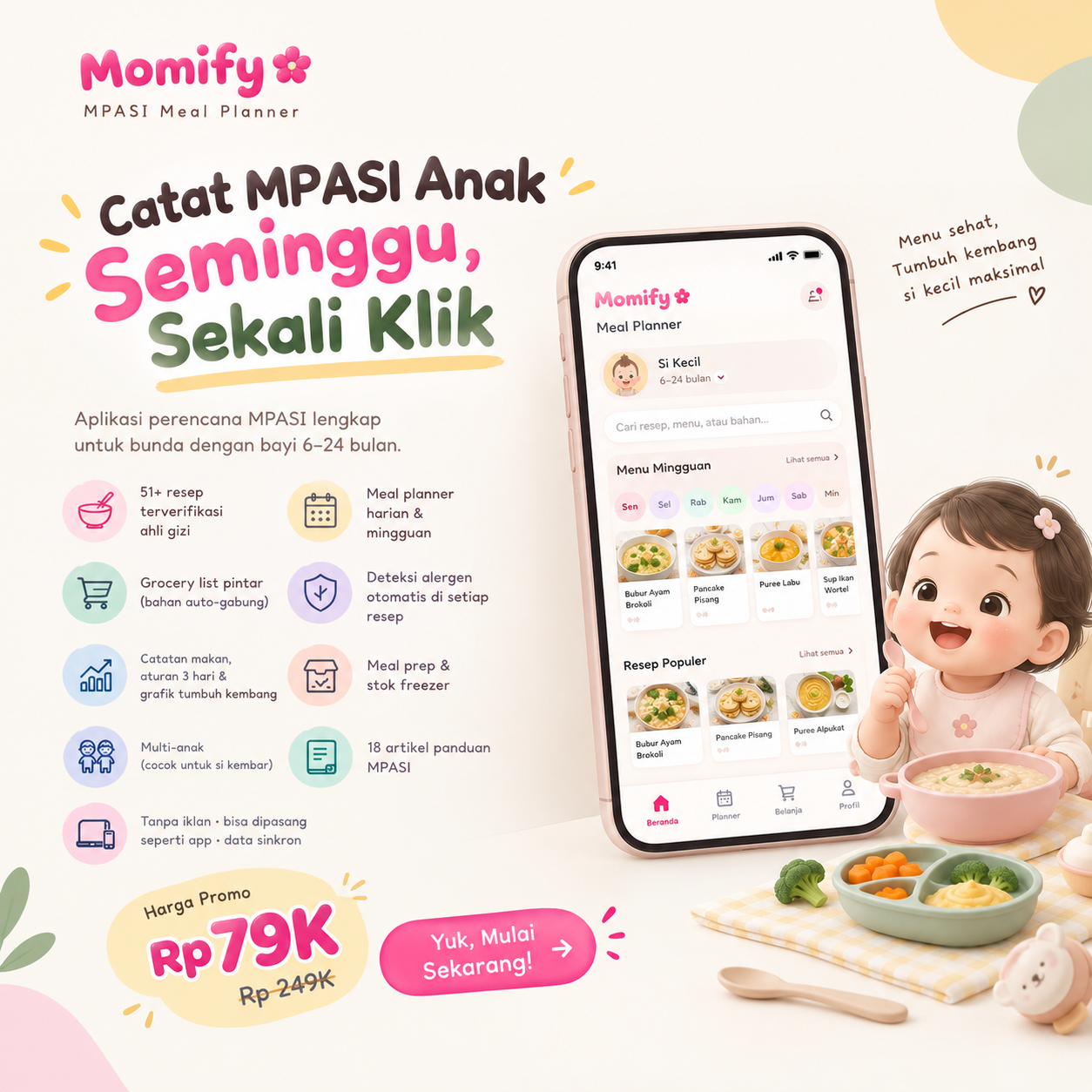Momify Facebook ad: MPASI lebih mudah dan nyaman pakai MPASI Planner Momify