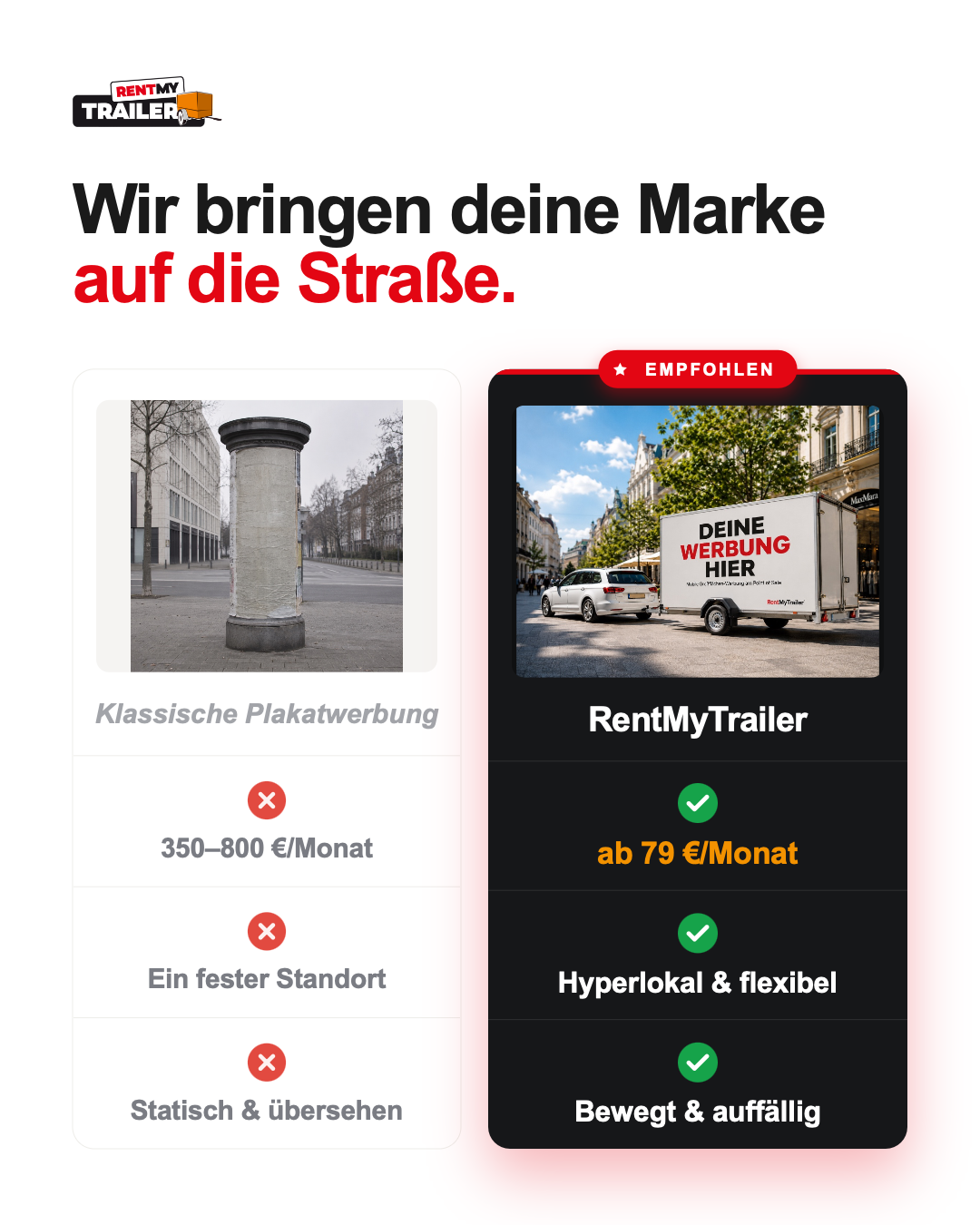 RentmyTrailer Facebook ad: Die smarte Art der mobilen Außenwerbung!