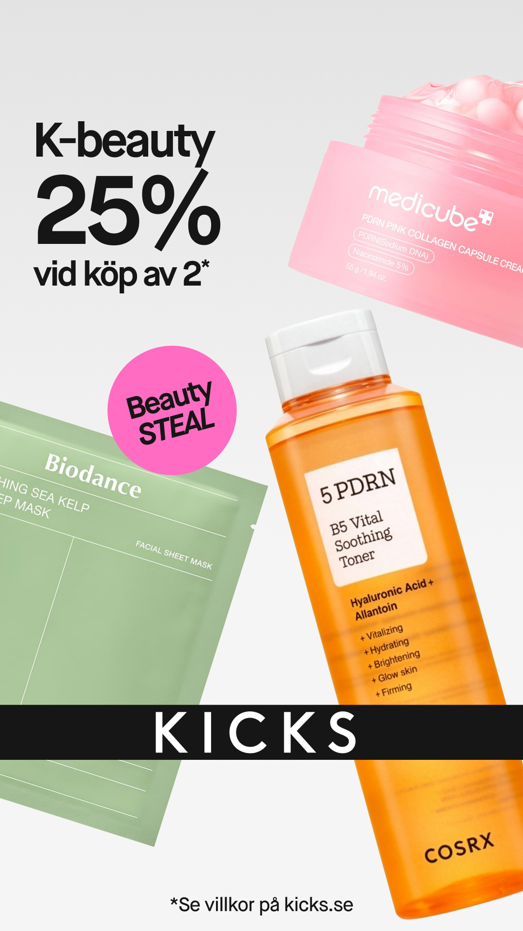 KICKS Facebook ad: 25% på K-beauty vid köp av 2
