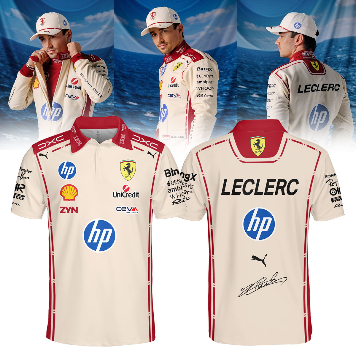 Scuderia Ferrari HP Fans Facebook ad: Charles’ special Monaco Grand Prix polo.