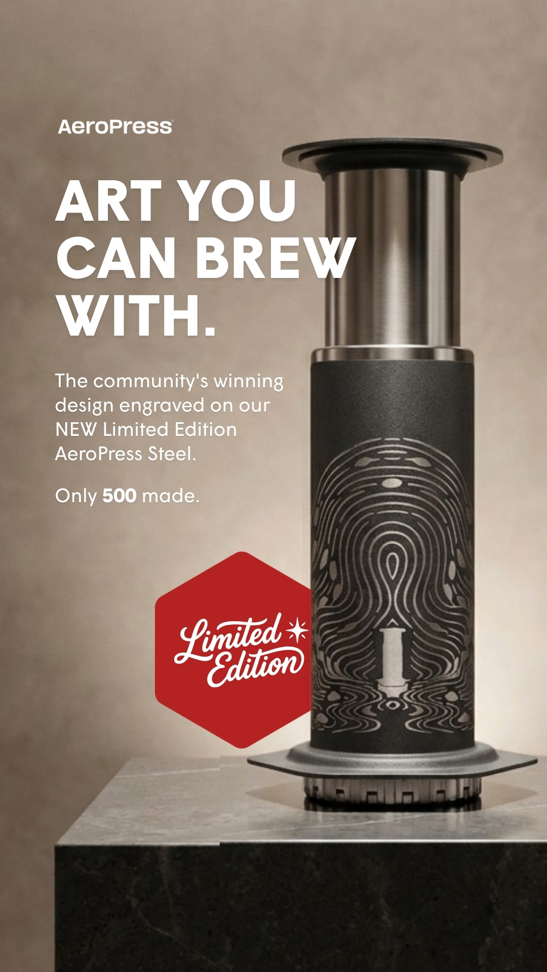 AeroPress Facebook ad: Meet AeroPress Steel Limited Edition