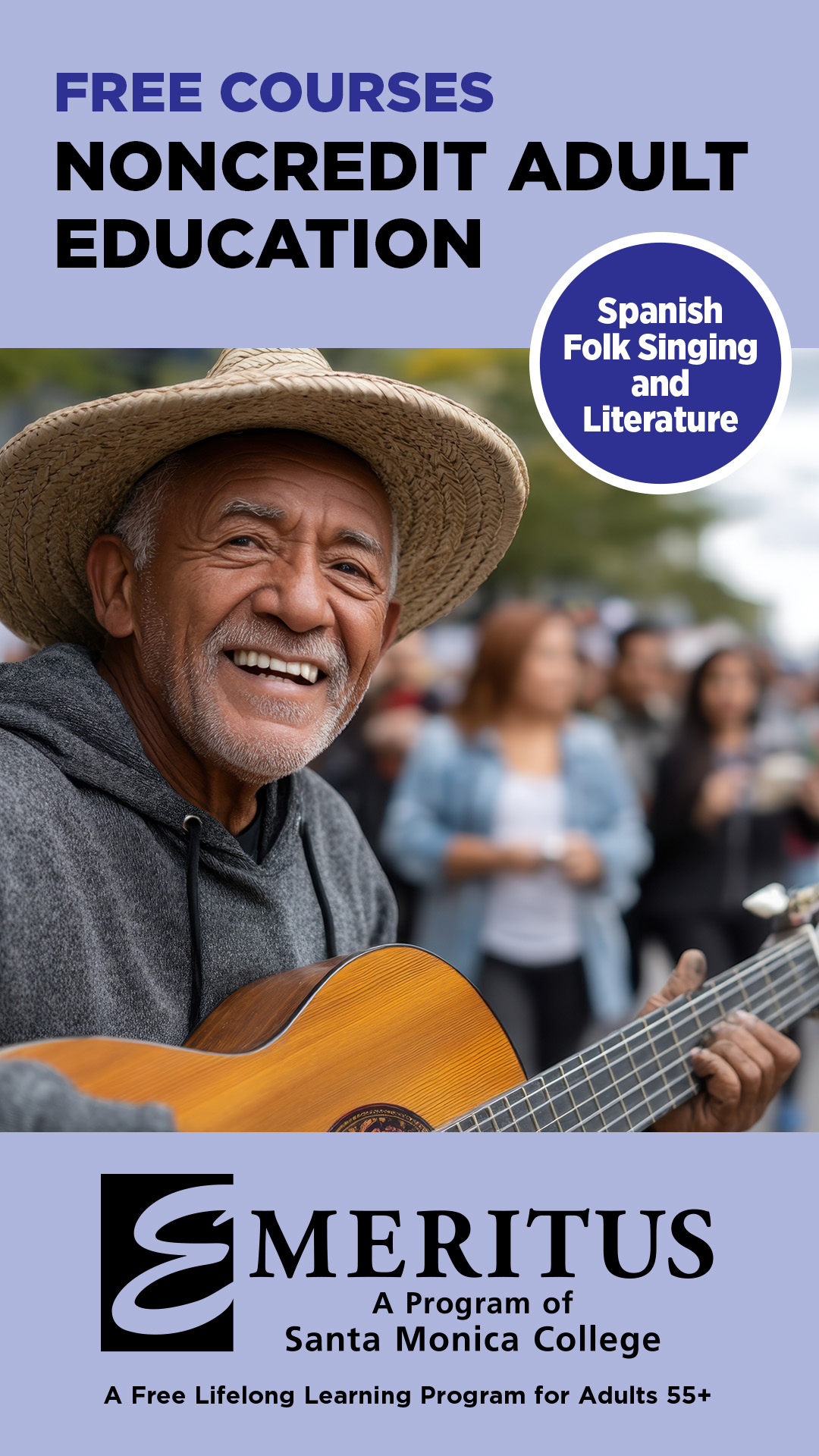 Santa Monica College Facebook ad: Free Lifelong Learning-Online or In Person.