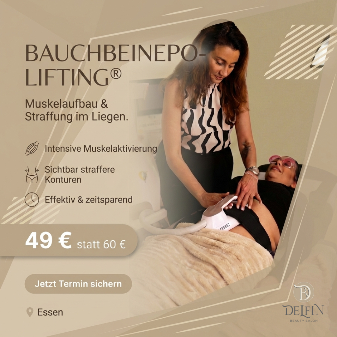 Delfin Kosmetikstudio in Essen Facebook ad: EXKLUSIV IN ESSEN-RÜTTENSCHEID: BAUCHBEINEPO-LIFTING