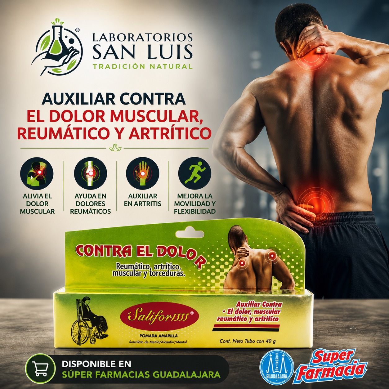 Laboratorios San Luis Facebook ad: ¡Que el dolor no detenga tu ritmo!