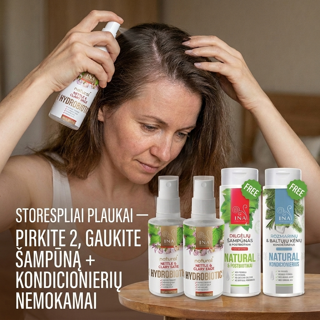 Šeimos Organinė Kosmetika - InaEssentials.lt Facebook ad: Pirk 2 Hydrobiotic su dilgėle, šampūnas ir balzamas dovanų