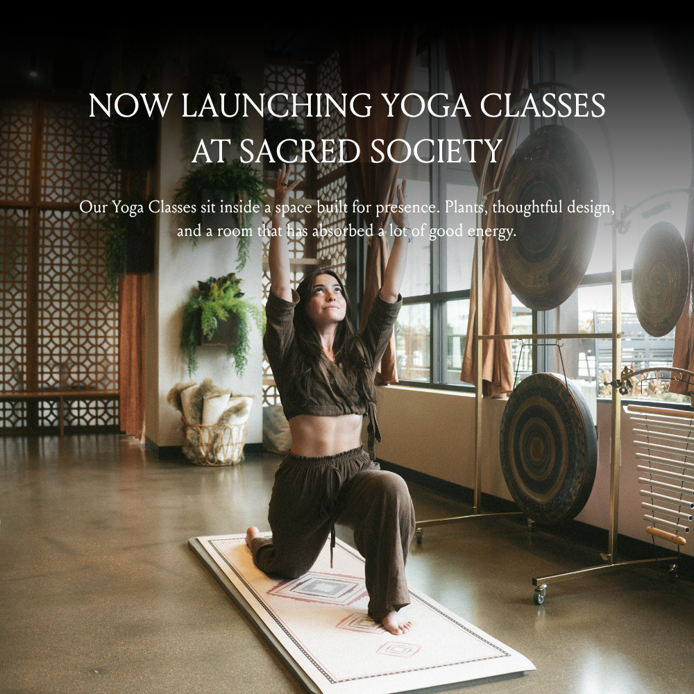 Sacred Society Facebook ad: Sacred Society yoga lives inside a space that…