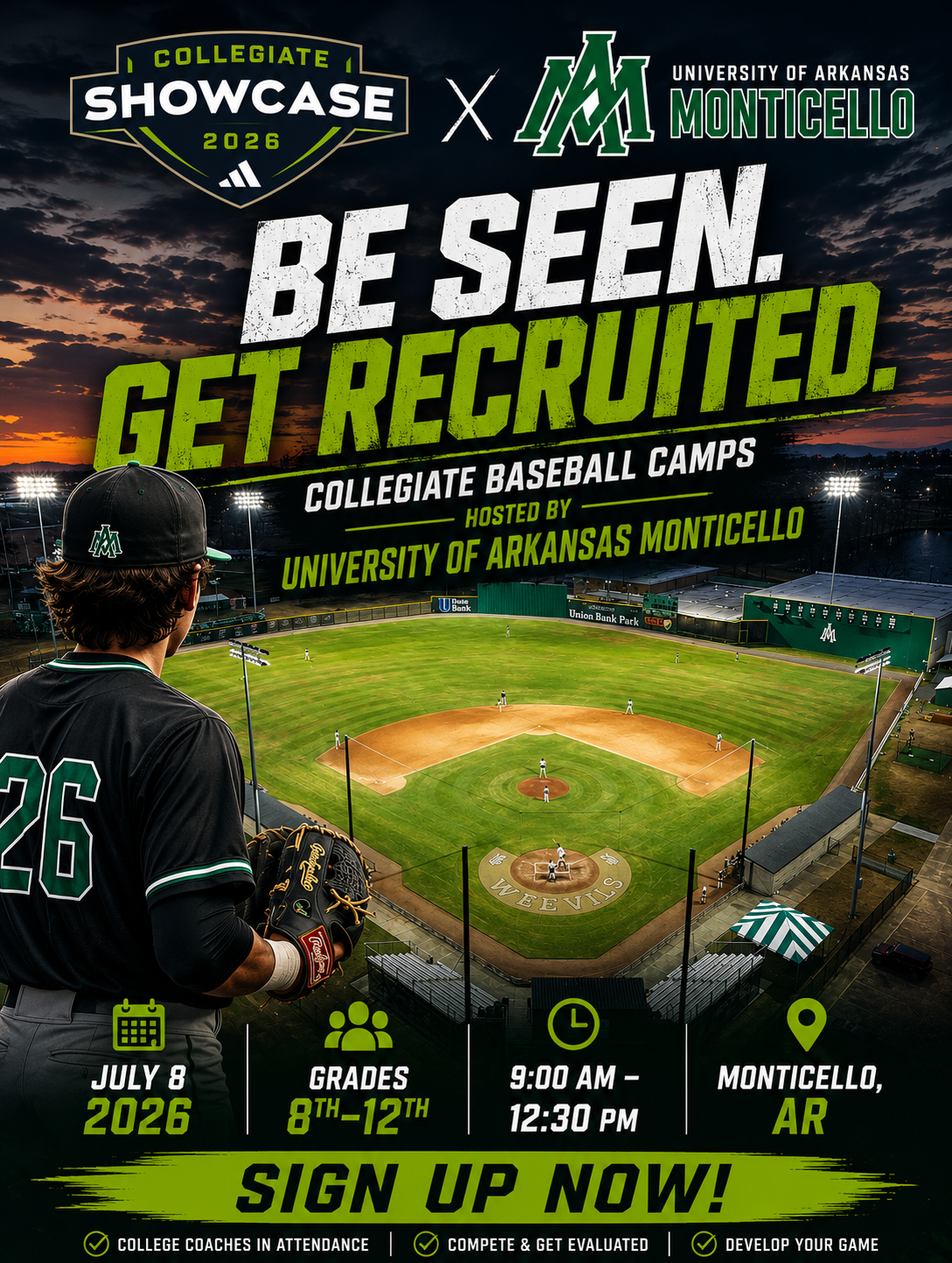 Collegiate Baseball Camps Facebook ad: Spots are limited. Register now!