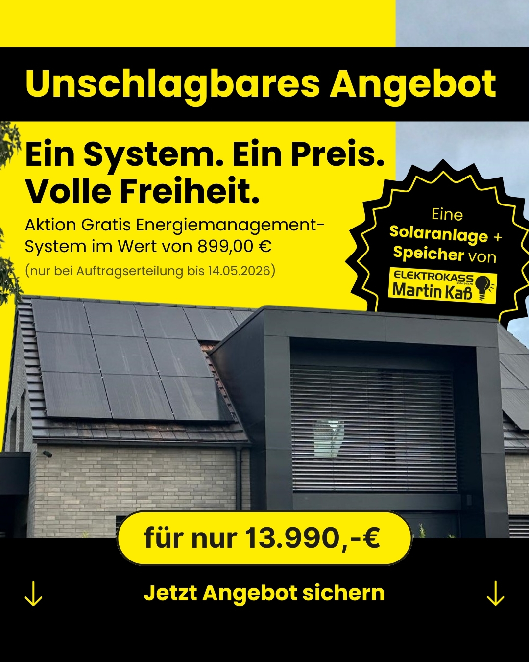 Elektrokass GmbH & Co. KG Facebook ad: PV-Anlage & GRATIS Energiemanagementsystem