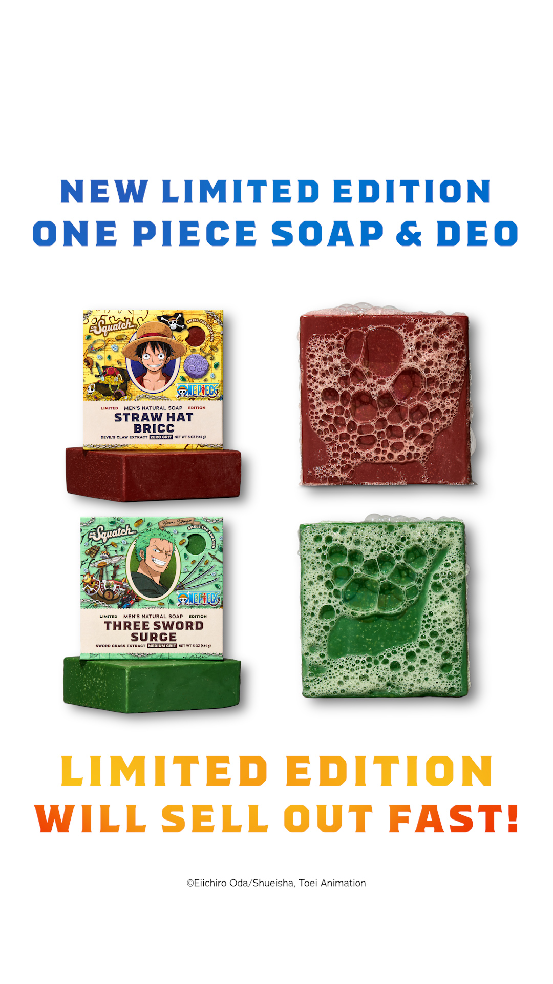 Dr. Squatch Facebook ad: NEW! ONE PIECE Soaps & Deos