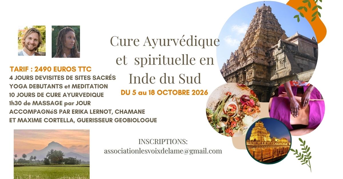 Erika chamane Le voyage Facebook ad: RETRAITE AYURVEDIQUE ET SPIRITUELLE EN INDE 5 au 18…