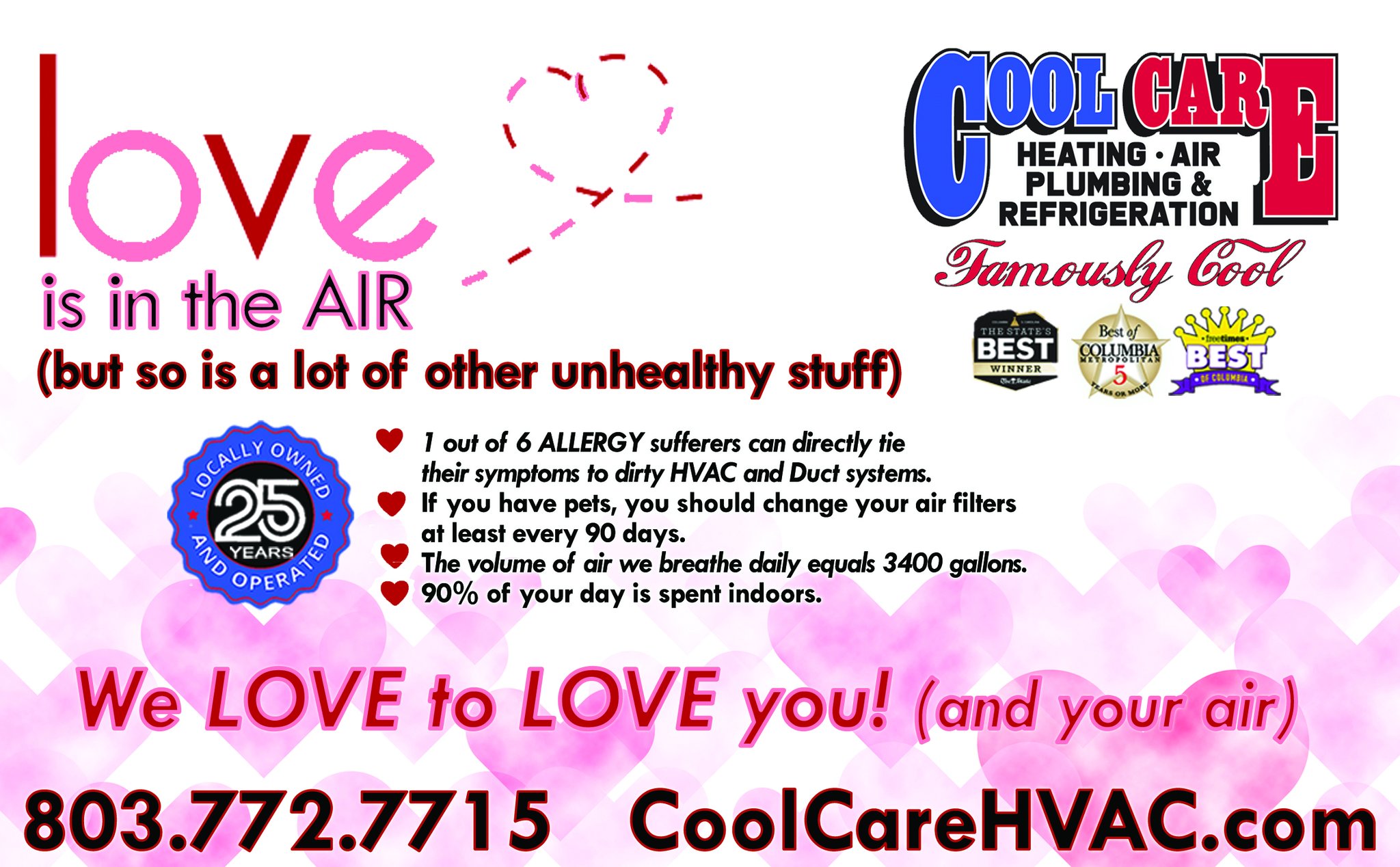 Cool Care Heating, Air, Plumbing & Refrigeration Facebook ad: We LOVE to LOVE you!