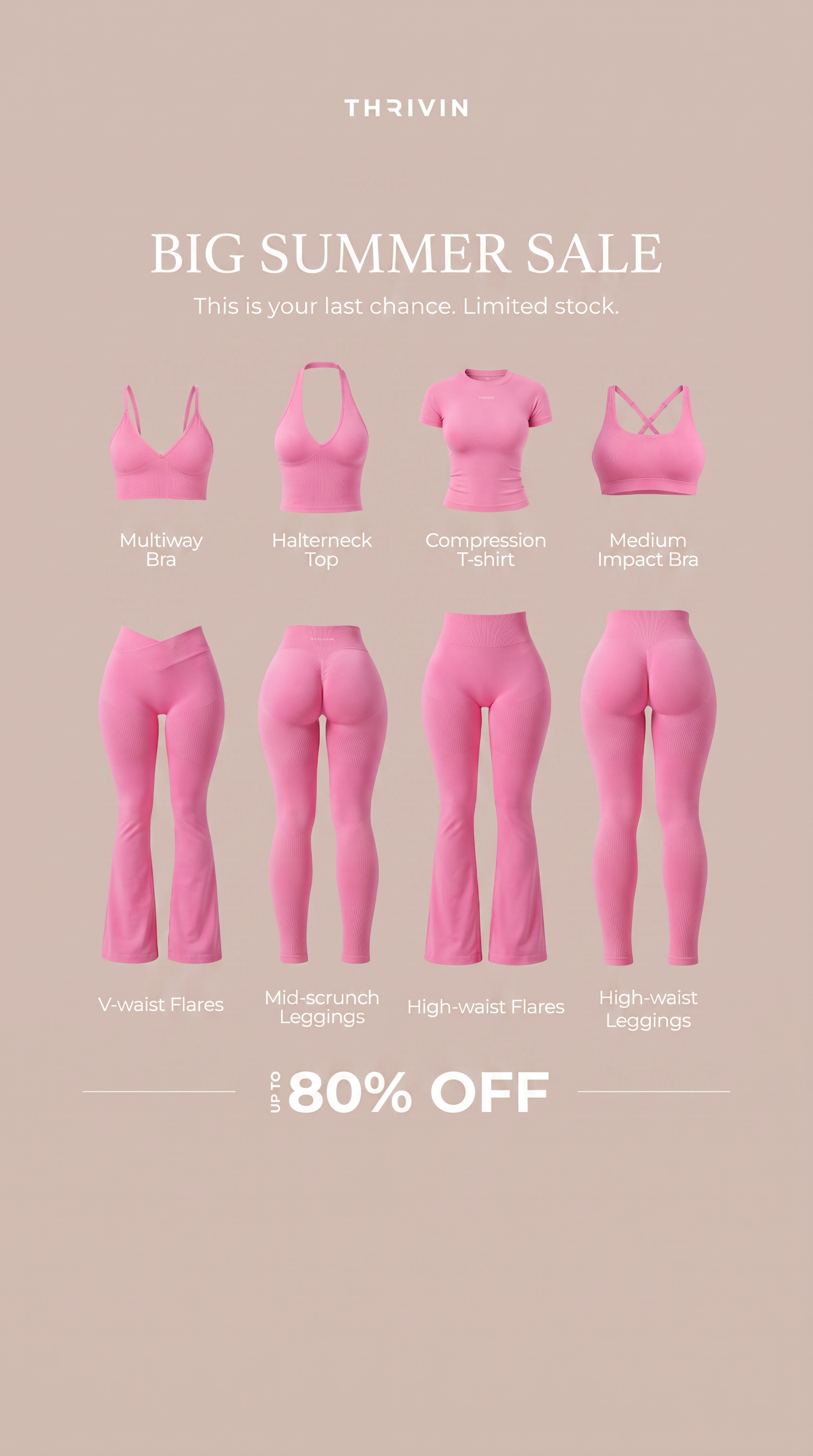 Thrivin Activewear Facebook ad: Up To 80% Off Ends Soon