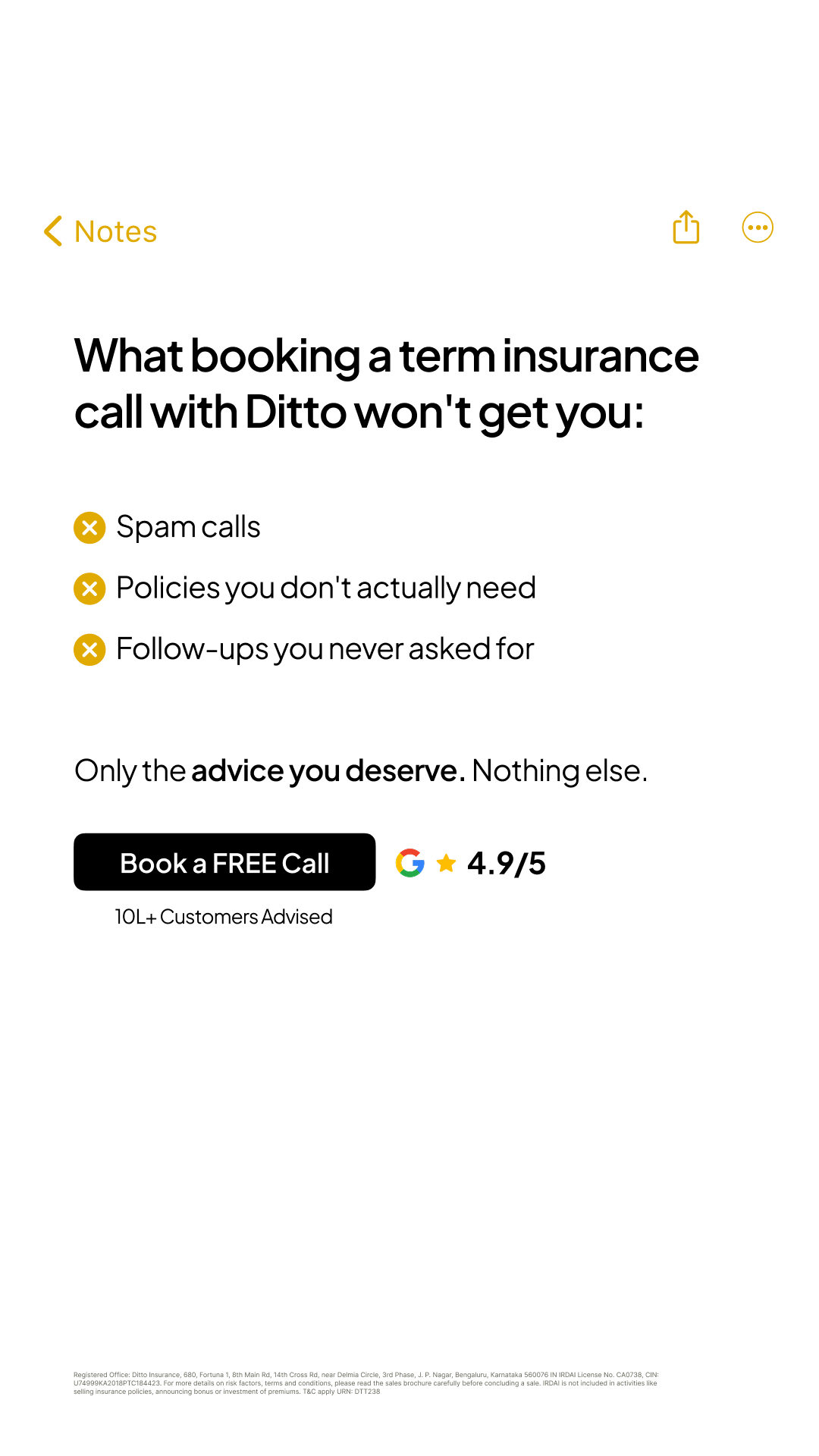 Ditto Insurance Facebook ad