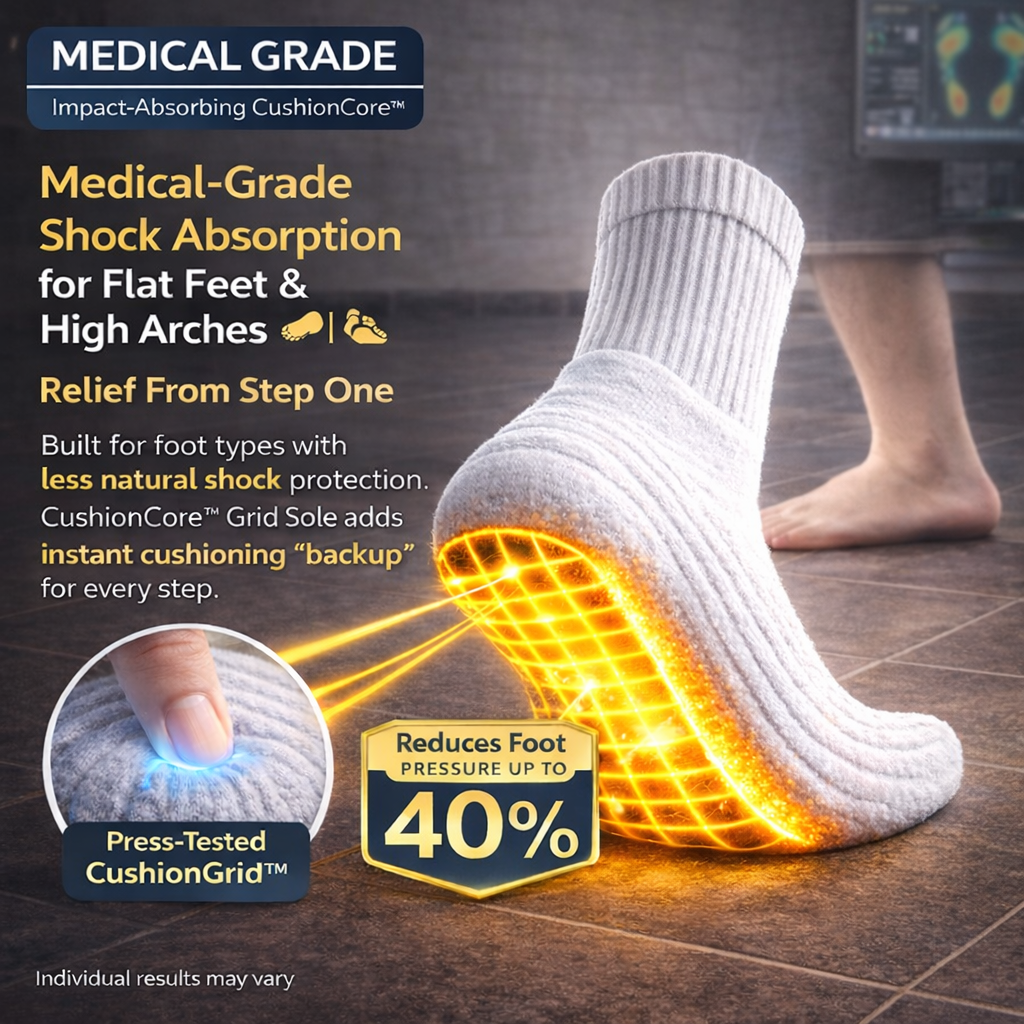 Kya Lively M.D. Facebook ad: Medical-Grade Shock Absorbing Socks for Hard Floors, Long…