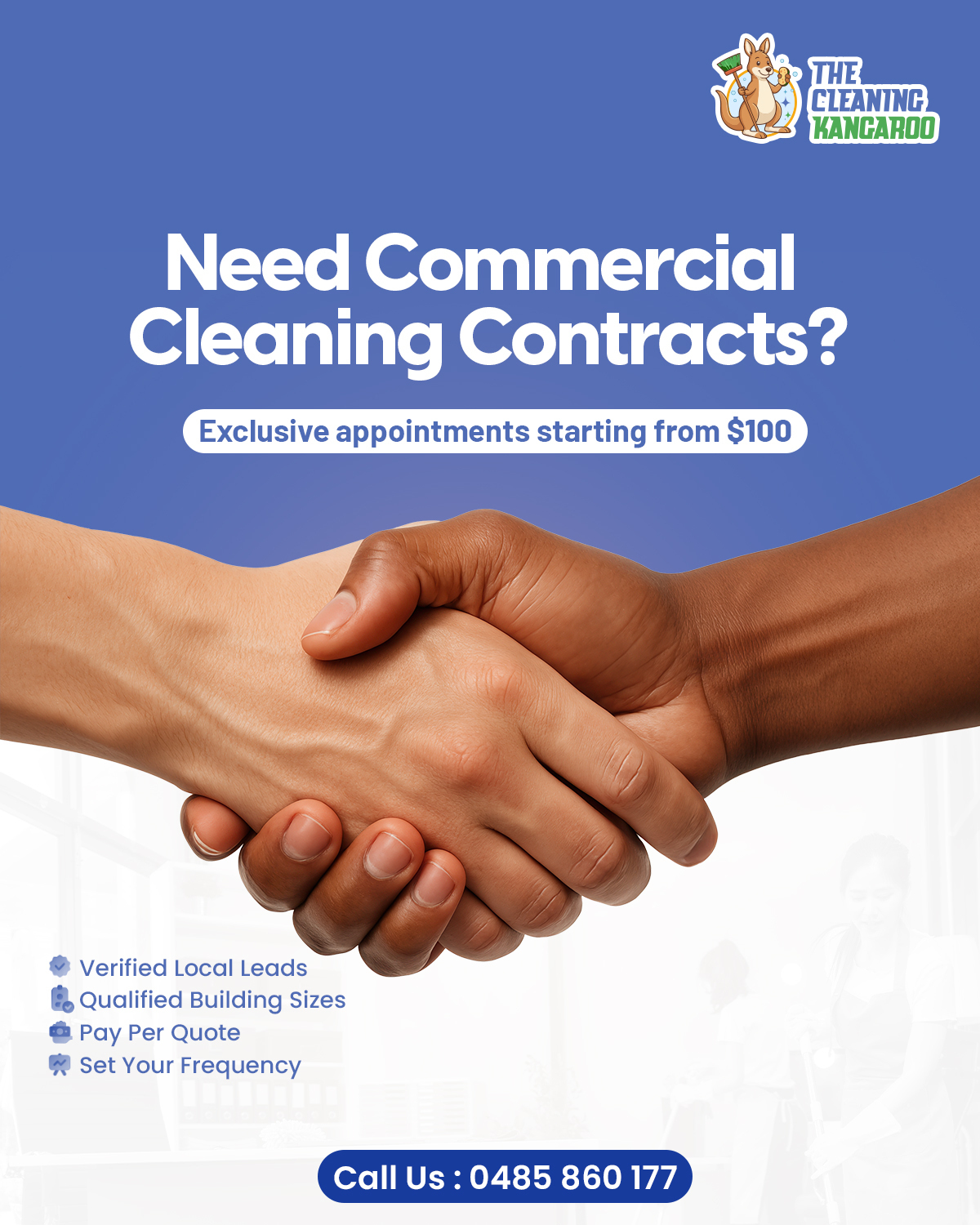 The Cleaning Kangaroo Facebook ad: Exclusive Cleaning Contracts, Delivered to You