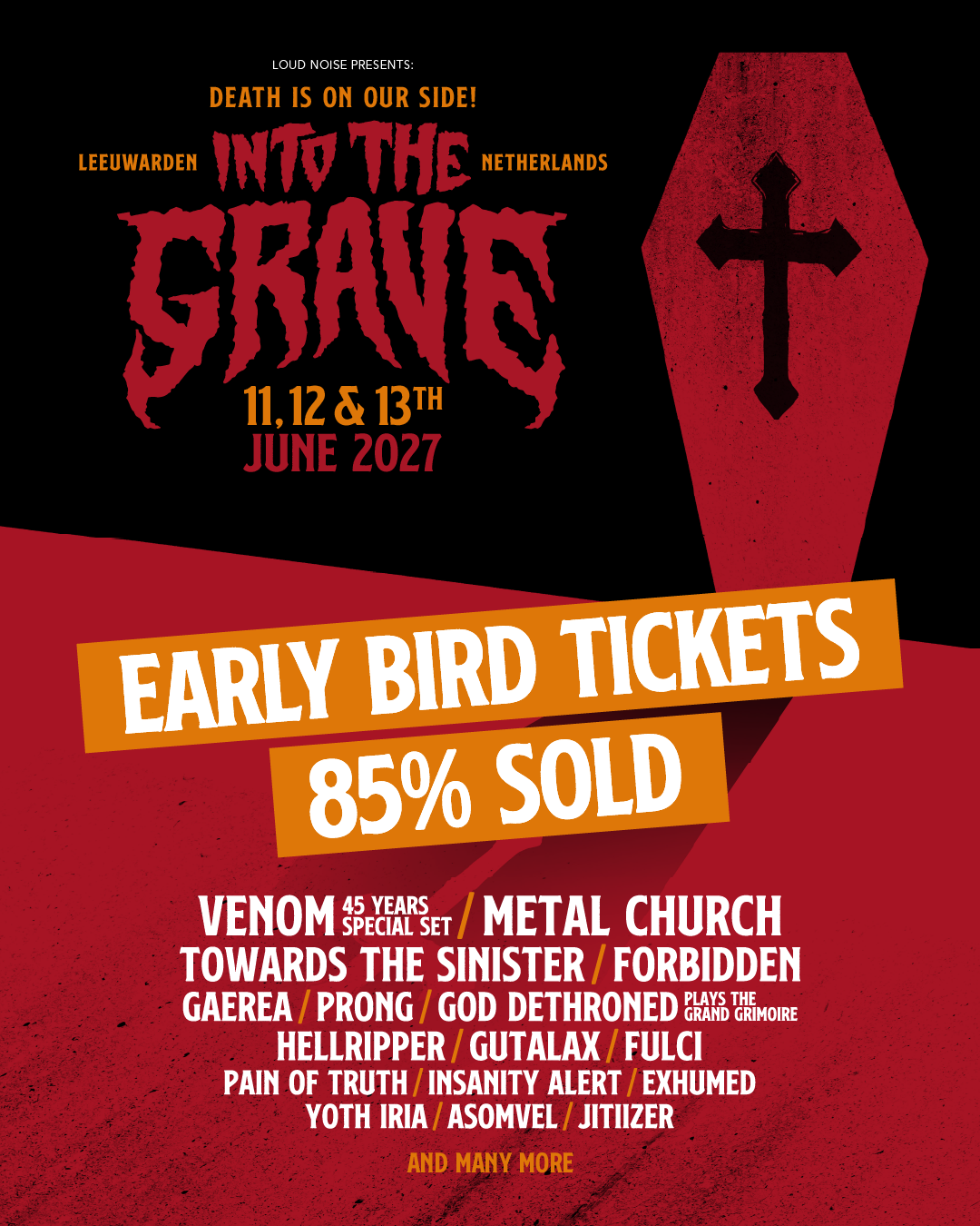 Metalfestival Into The Grave Facebook ad: Early Bird Tickets 85% Sold