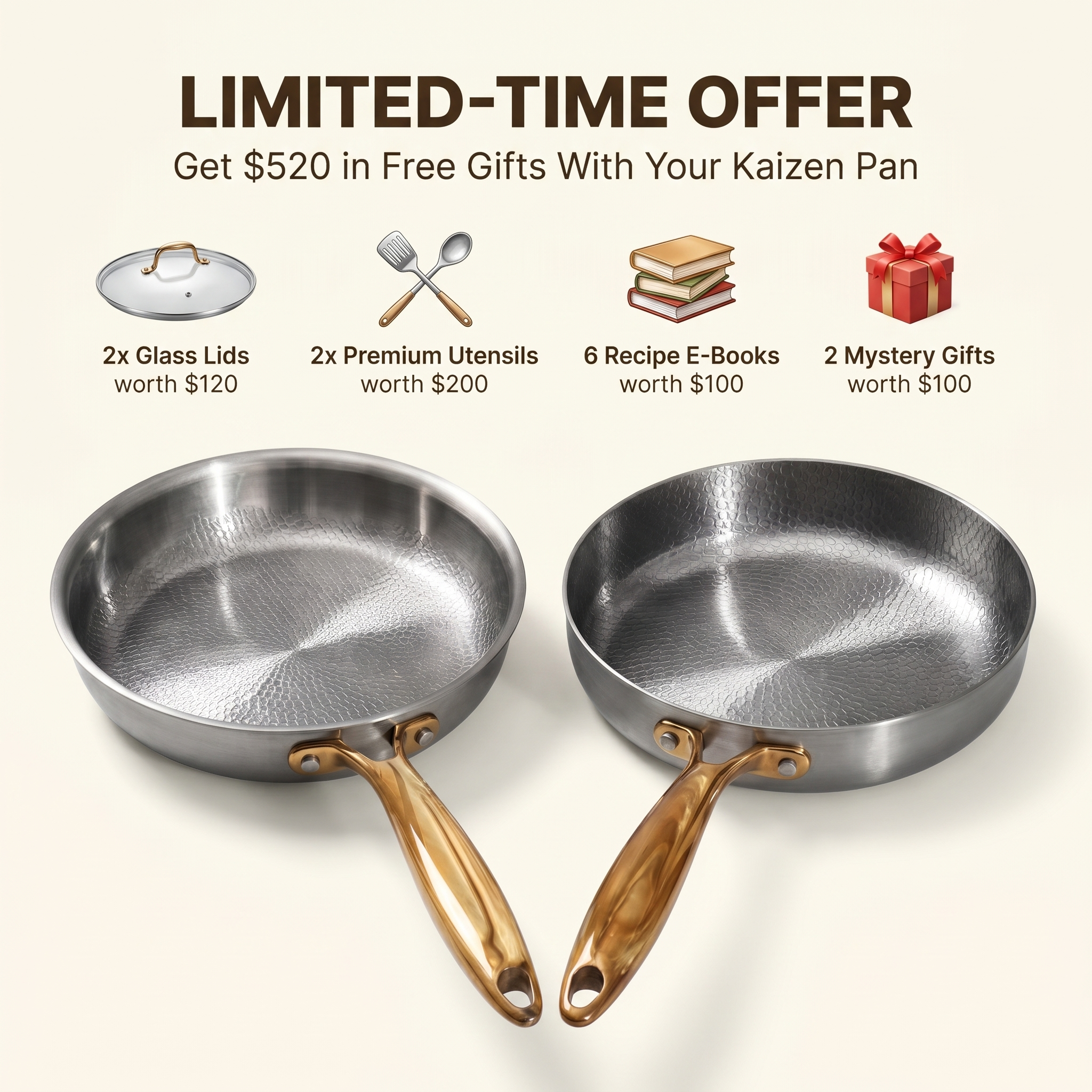 Kaizen Cookware Facebook ad: Get $520 in Free Gifts With Your Kaizen Pan